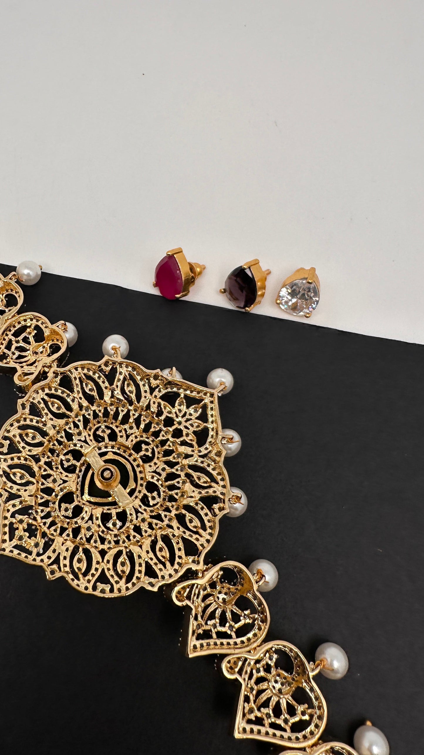 AD Peacock Changeable Color Stone Pearls Hip Chain Kamarbandh - 