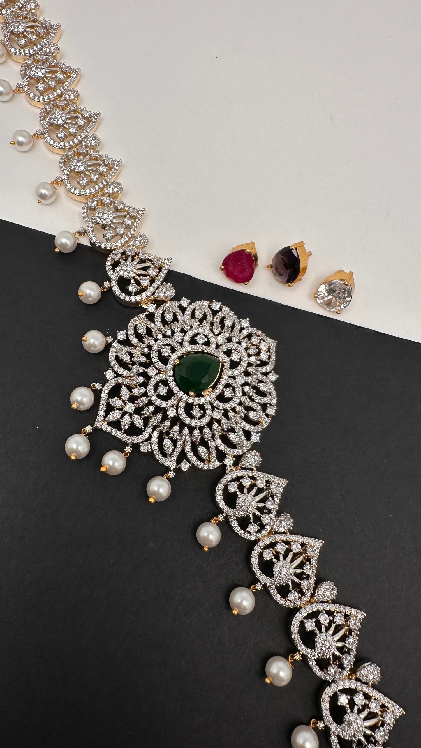 AD Peacock Changeable Color Stone Pearls Hip Chain Kamarbandh - 