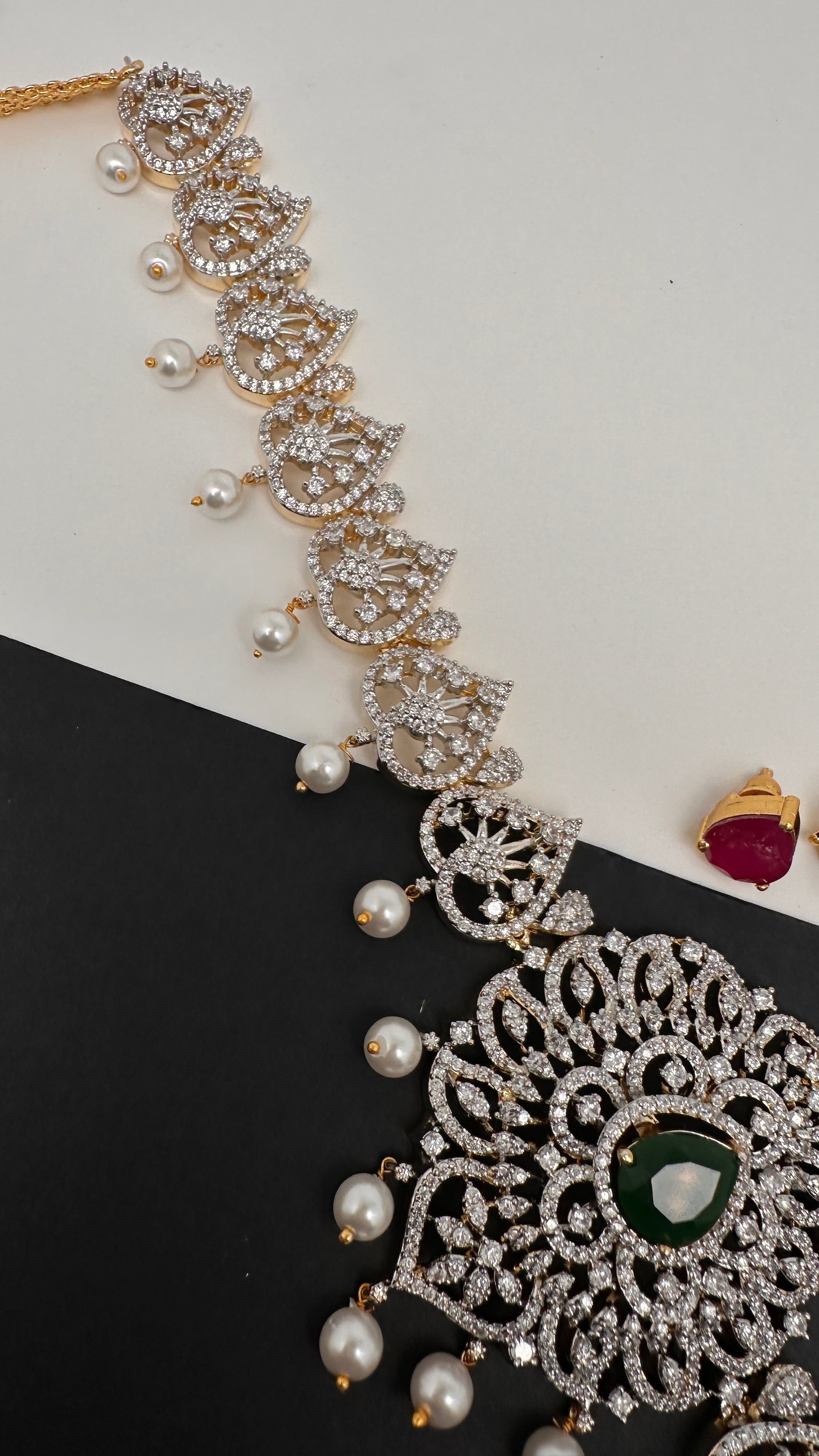 AD Peacock Changeable Color Stone Pearls Hip Chain Kamarbandh - 