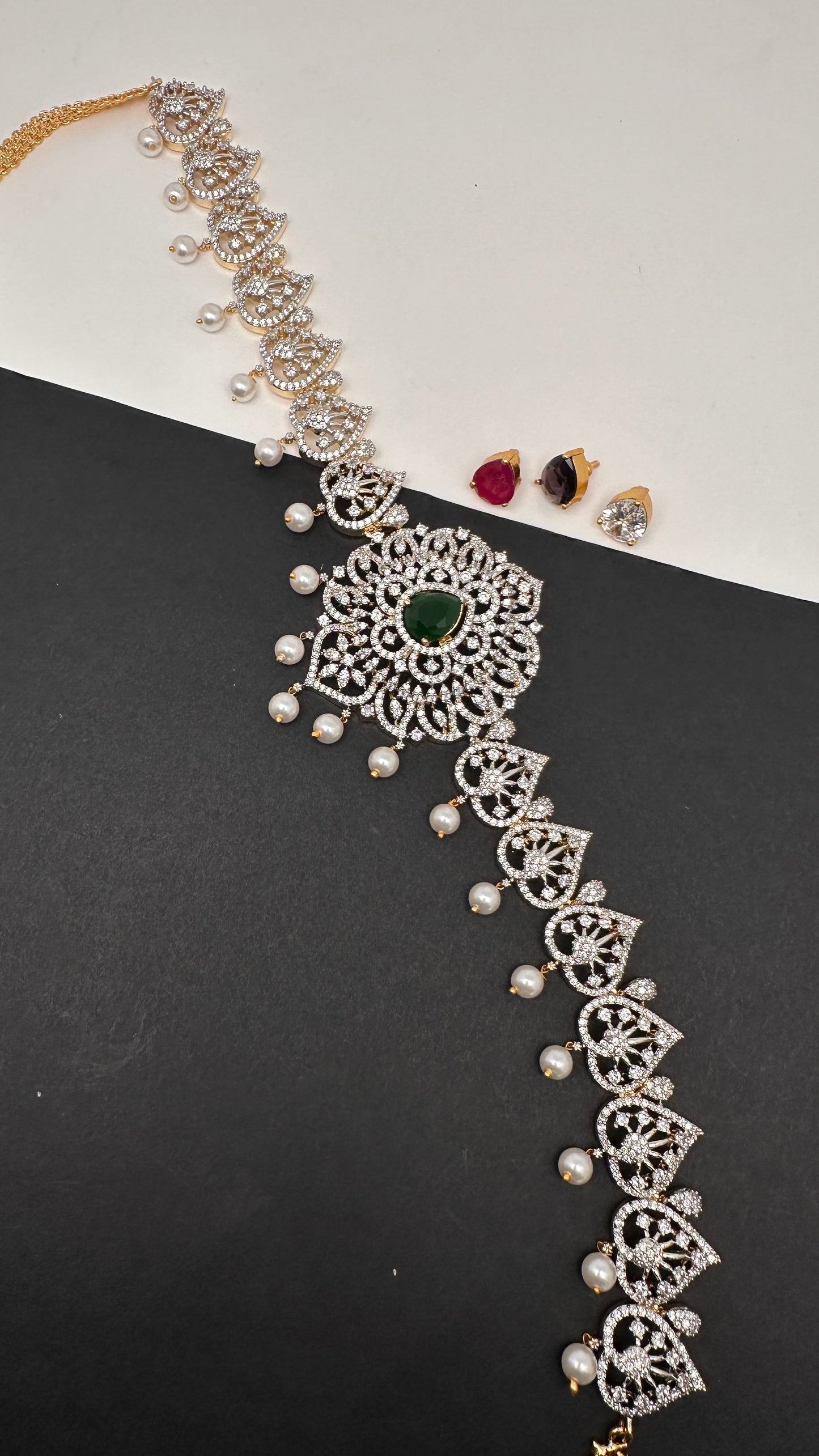 AD Peacock Changeable Color Stone Pearls Hip Chain Kamarbandh - 