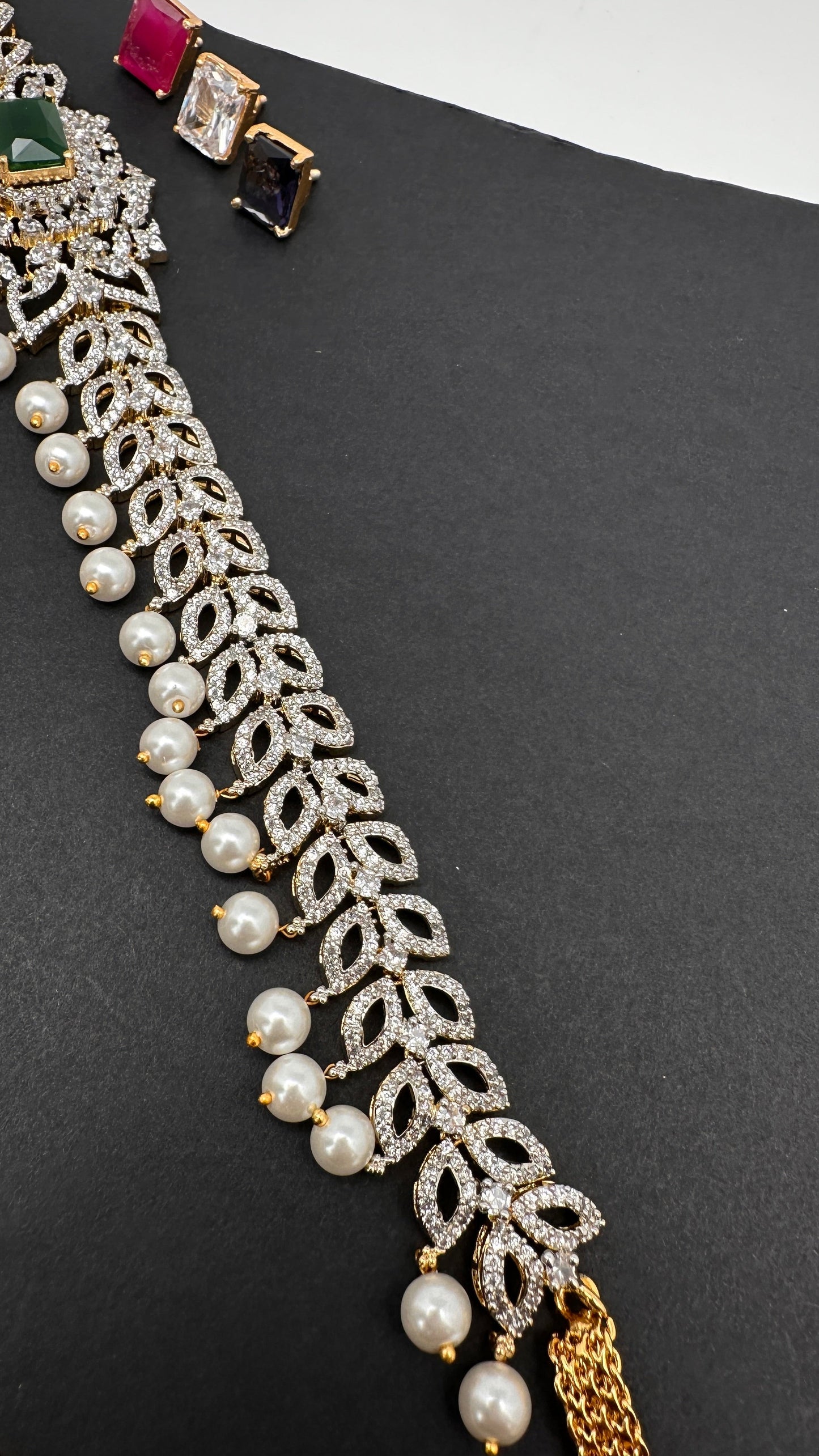 Sleek AD  Changeable Color Stone Pearls Hip Chain Kamarbandh - 