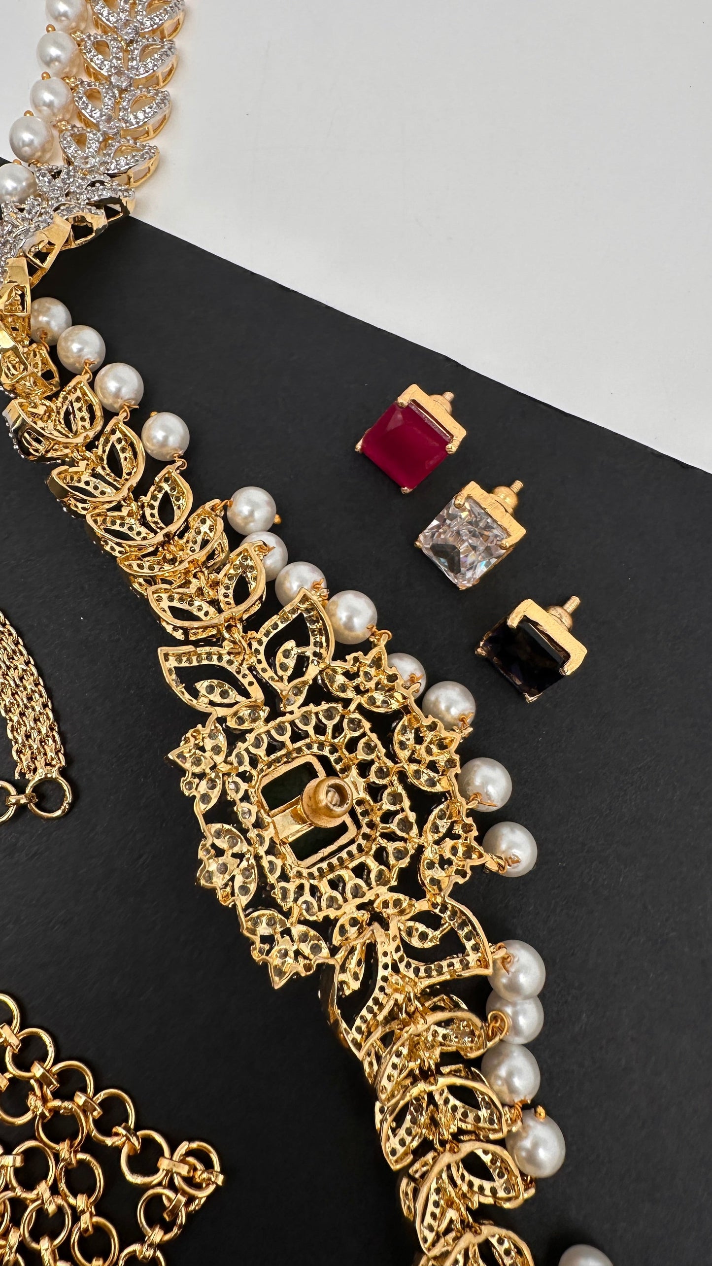 Sleek AD  Changeable Color Stone Pearls Hip Chain Kamarbandh - 