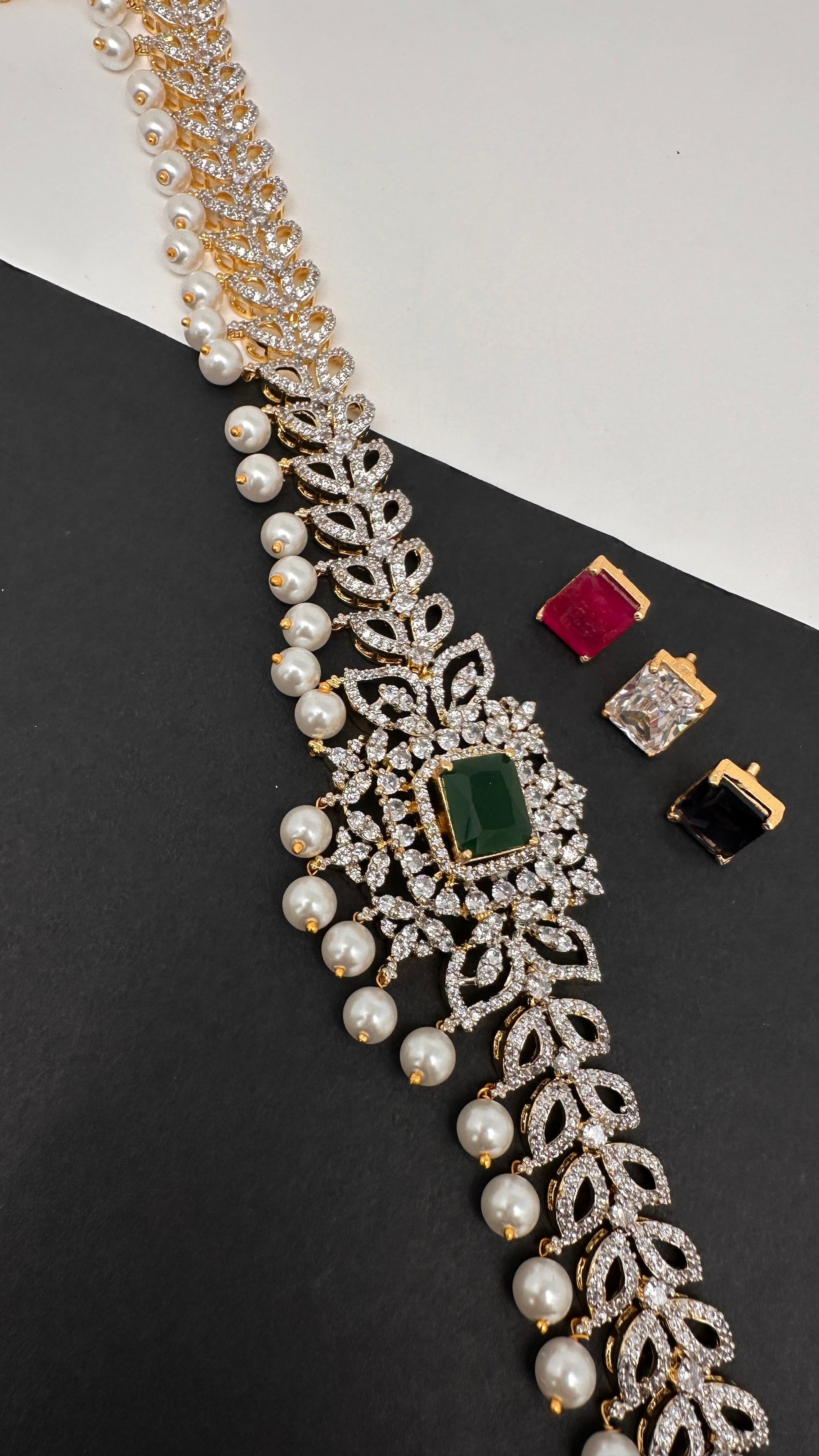 Sleek AD  Changeable Color Stone Pearls Hip Chain Kamarbandh - 
