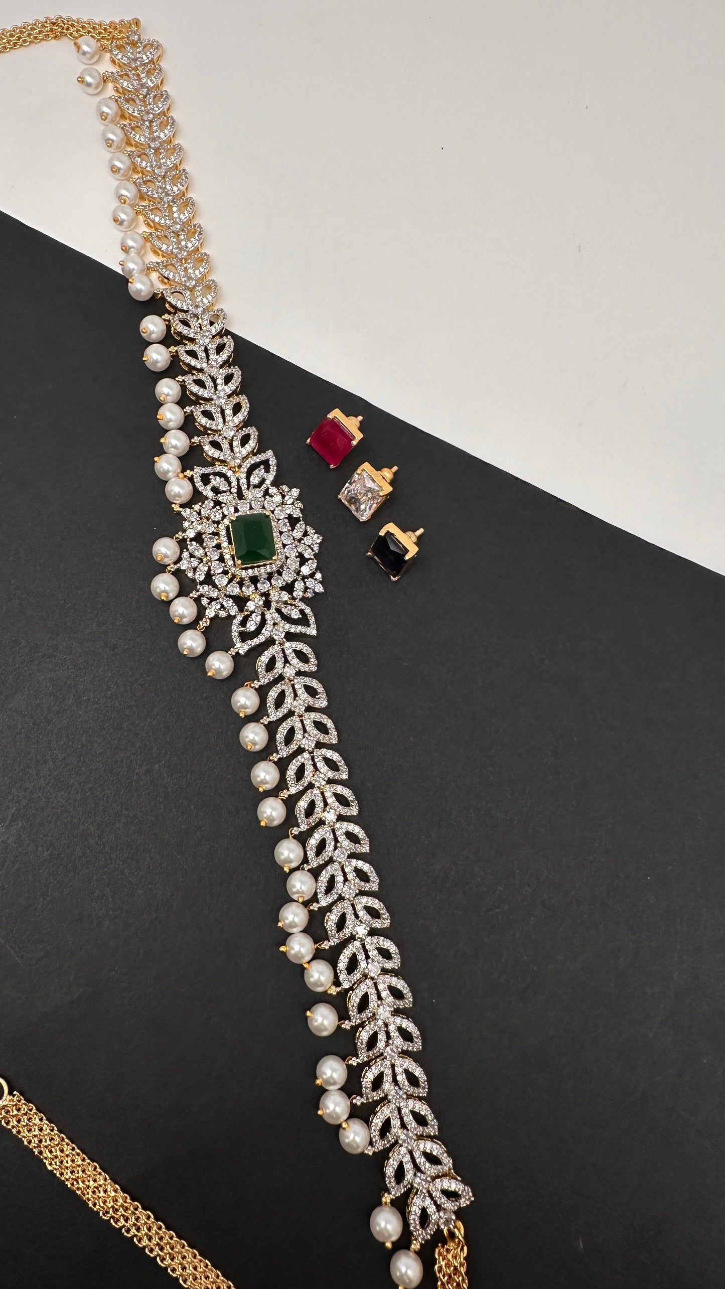 Sleek AD  Changeable Color Stone Pearls Hip Chain Kamarbandh - 