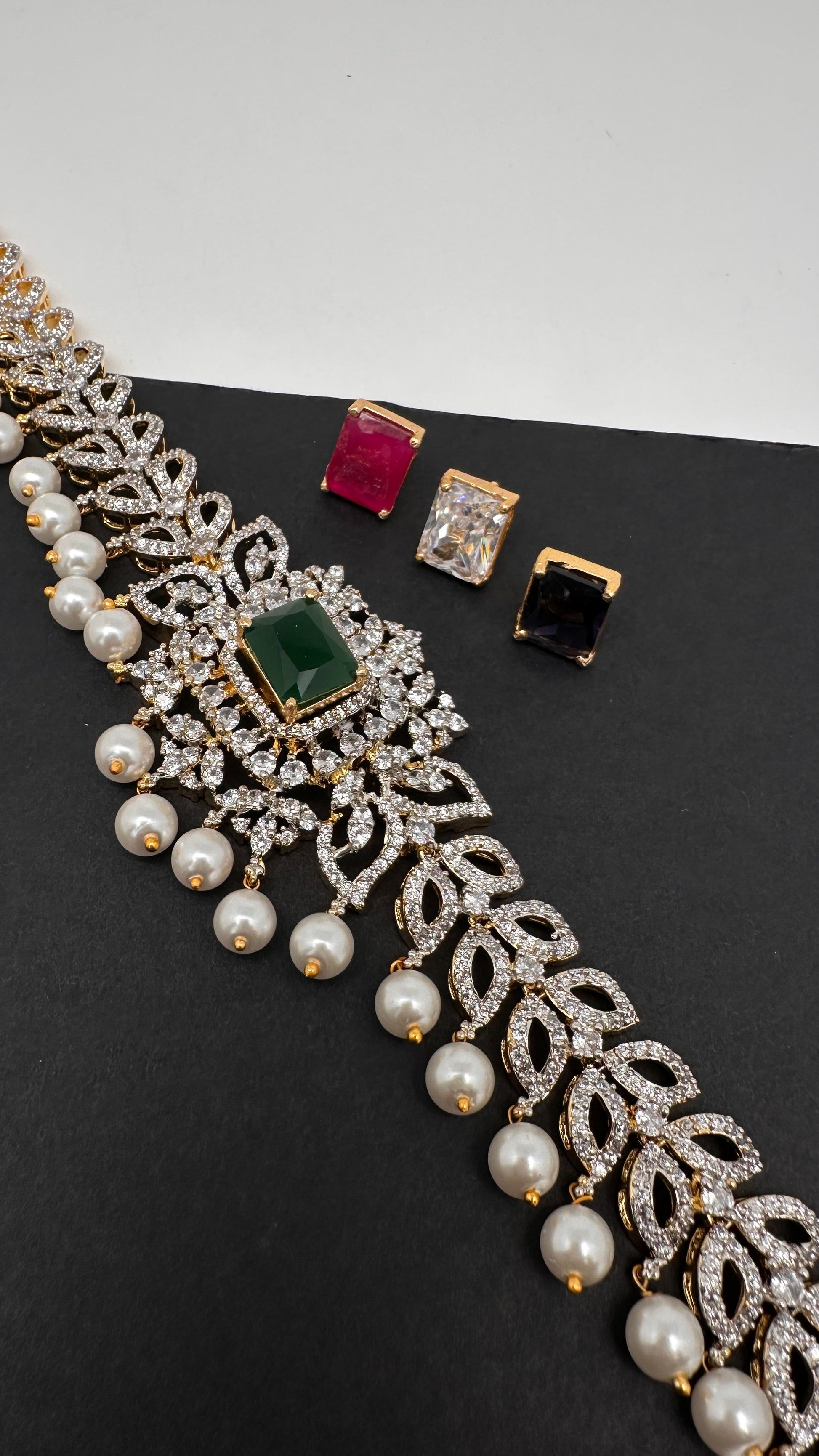 Sleek AD  Changeable Color Stone Pearls Hip Chain Kamarbandh - 