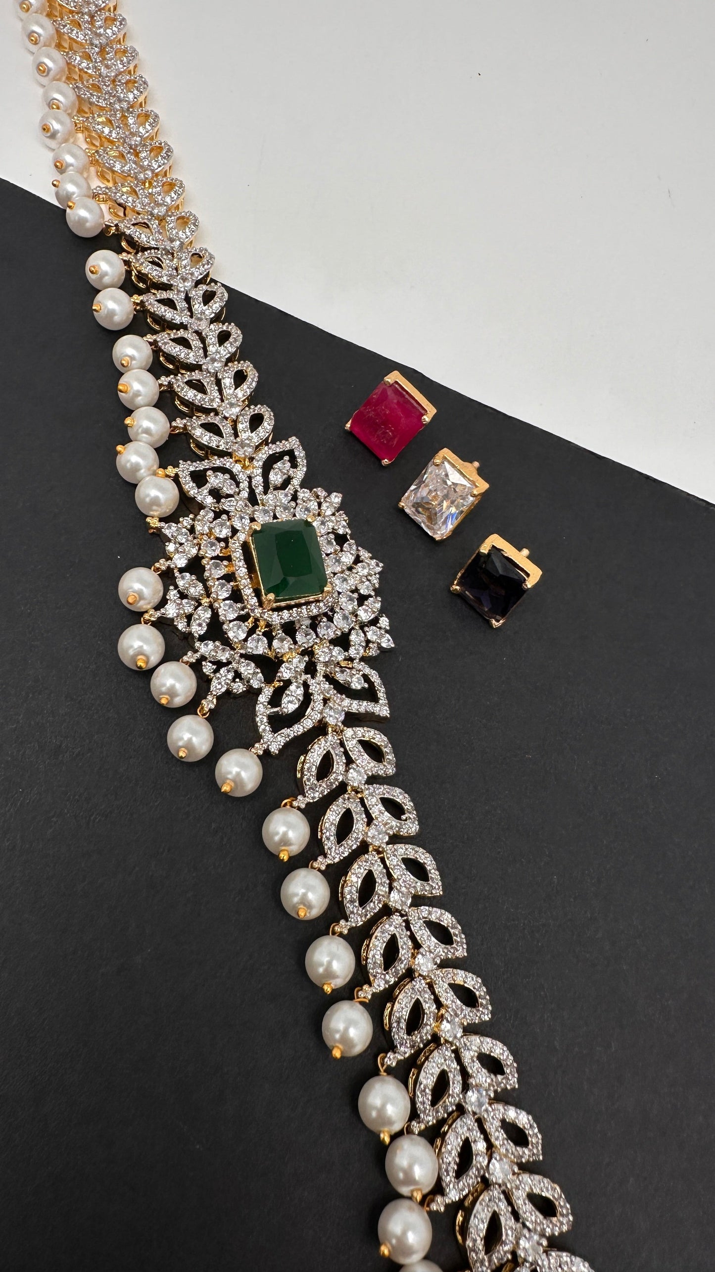 Sleek AD  Changeable Color Stone Pearls Hip Chain Kamarbandh - 