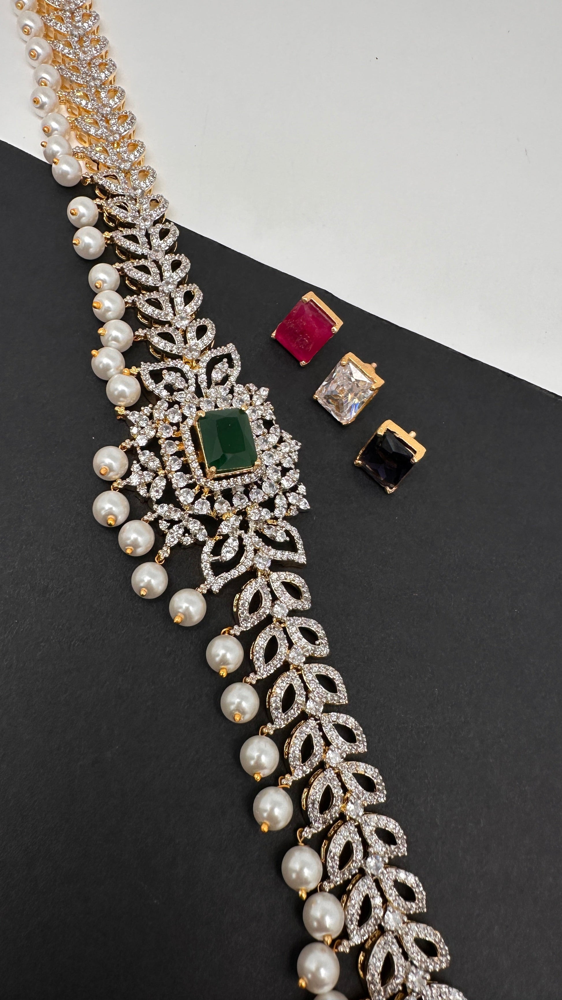 Sleek AD  Changeable Color Stone Pearls Hip Chain Kamarbandh - 