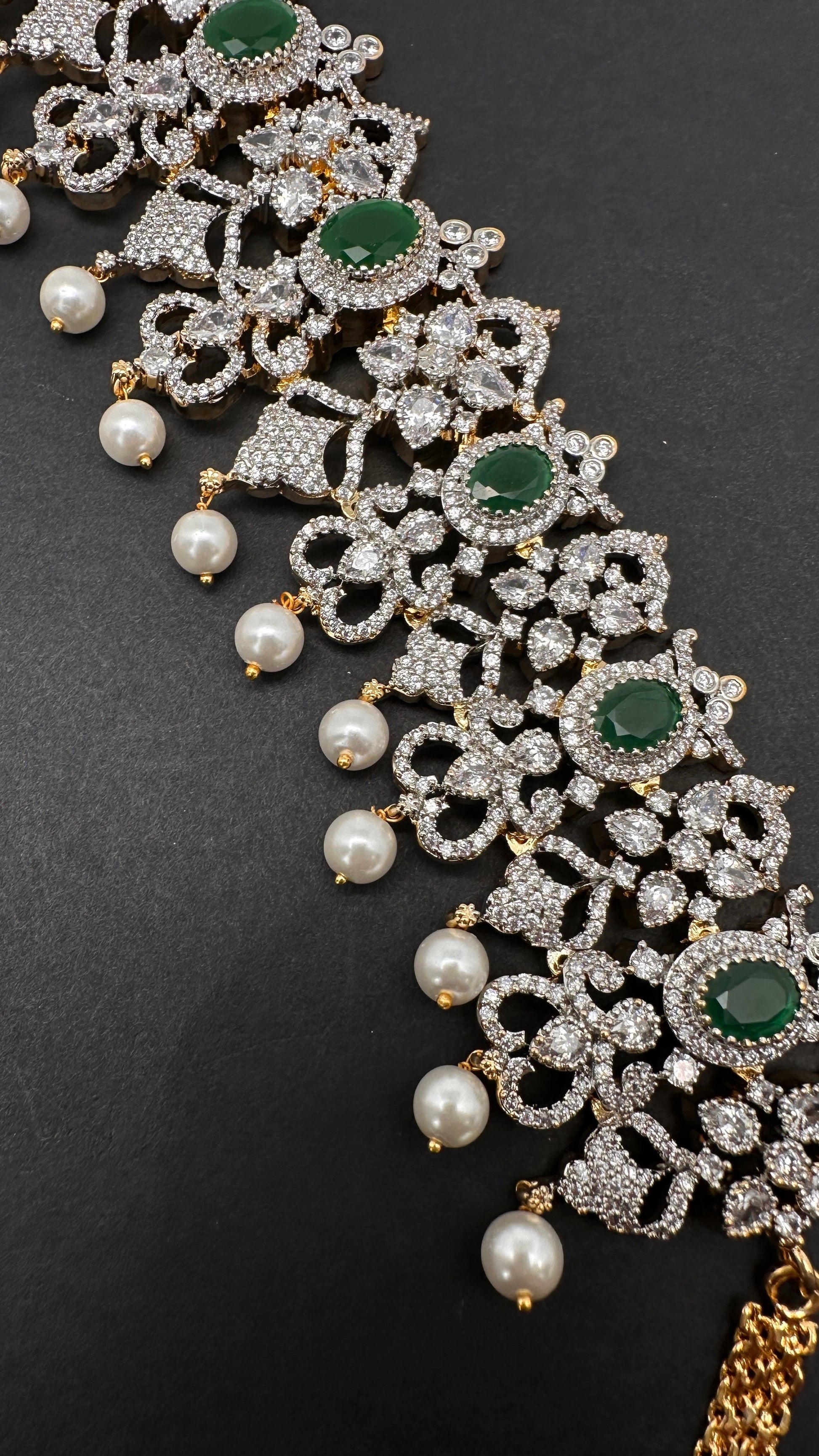 Diamond Finish Ruby Emerald Hip Chain - Green