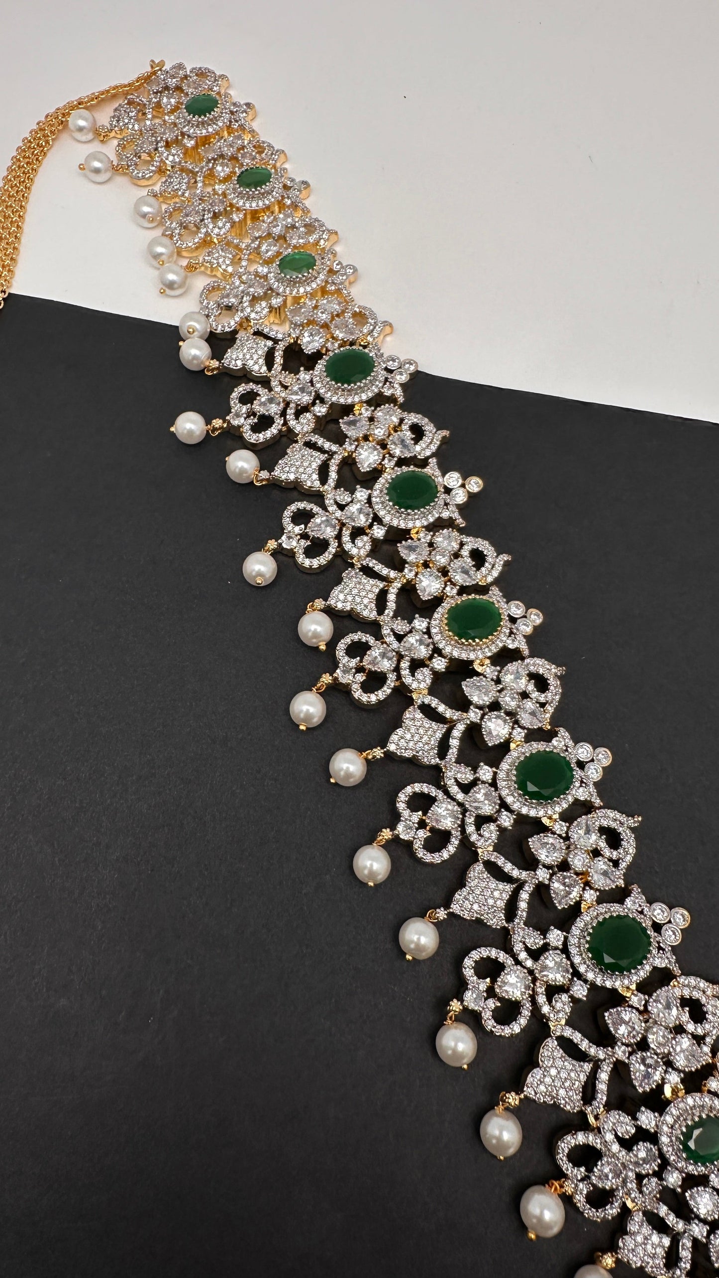 Diamond Finish Ruby Emerald Hip Chain - Green