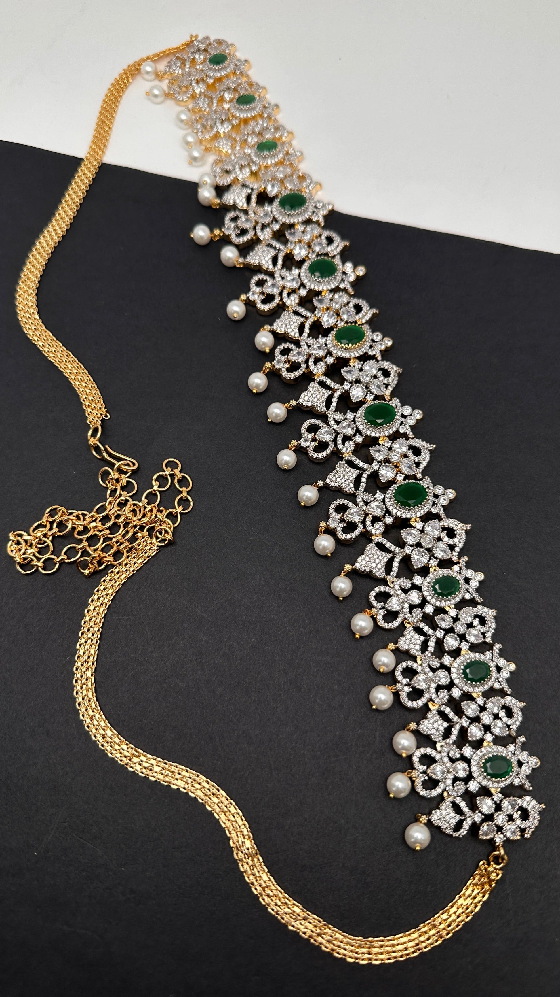 Diamond Finish Ruby Emerald Hip Chain - Green