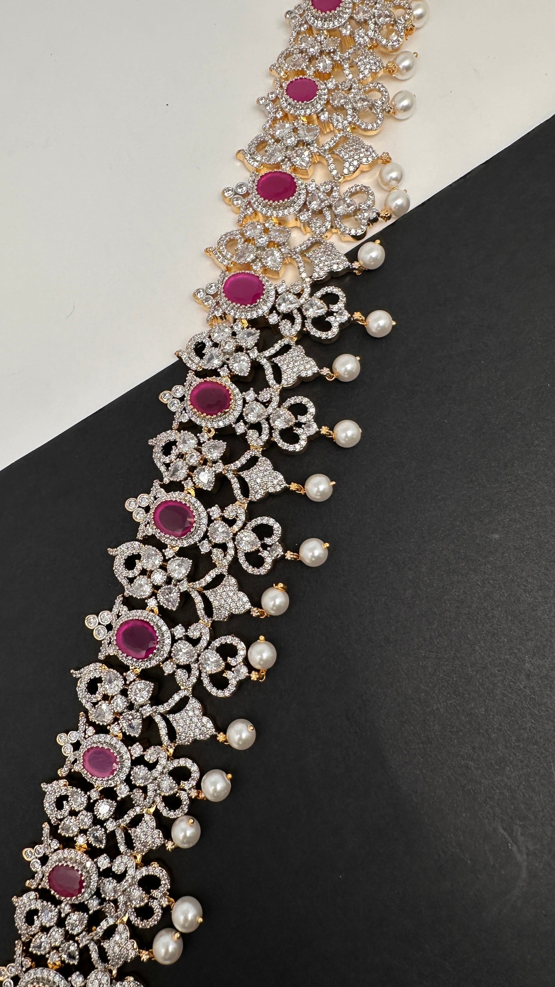 Diamond Finish Ruby Emerald Hip Chain - Red