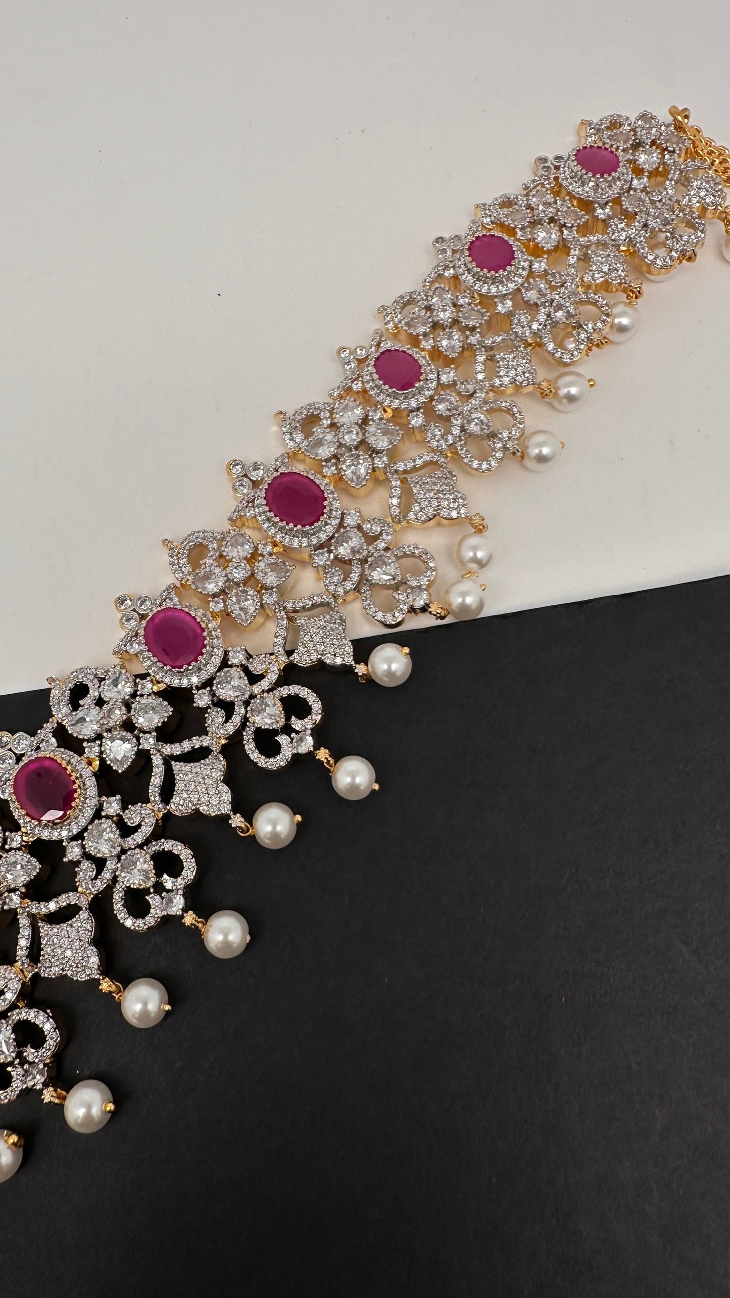 Diamond Finish Ruby Emerald Hip Chain - Red