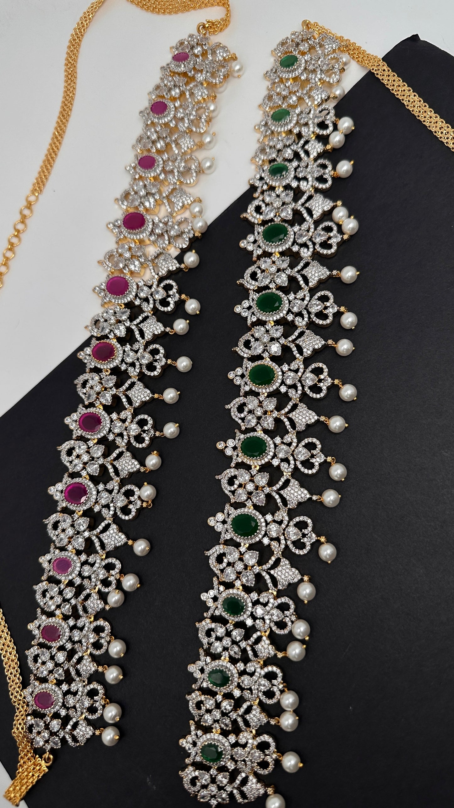 Diamond Finish Ruby Emerald Hip Chain - Red