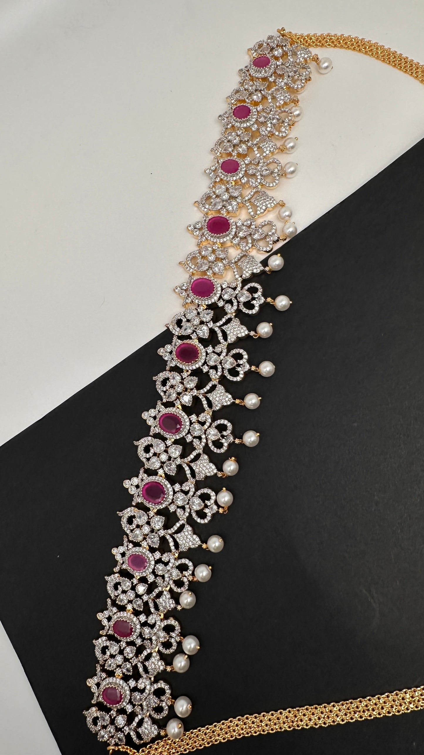 Diamond Finish Ruby Emerald Hip Chain - Red