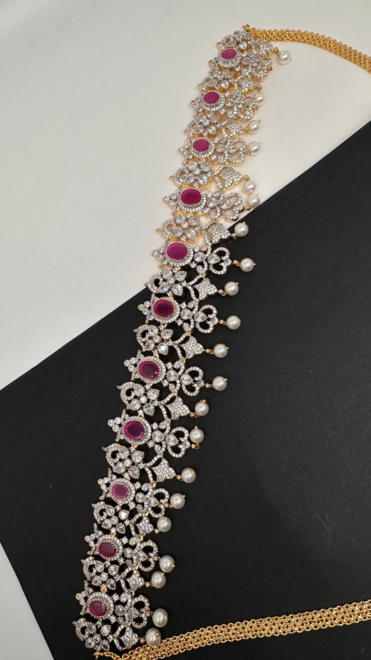 Diamond Finish Ruby Emerald Hip Chain - Red