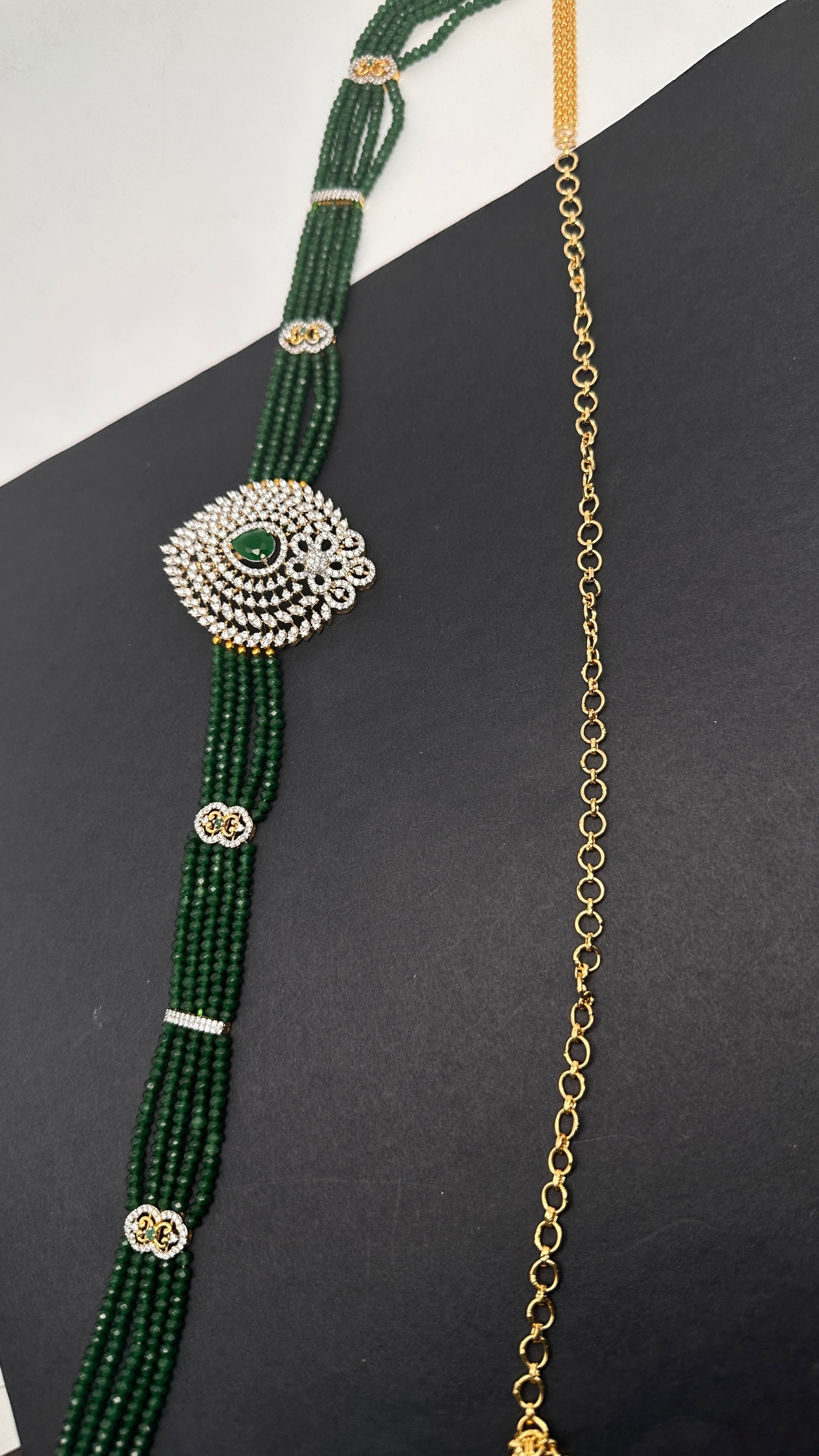 Beads Diamond Finish Hip Chain - Green
