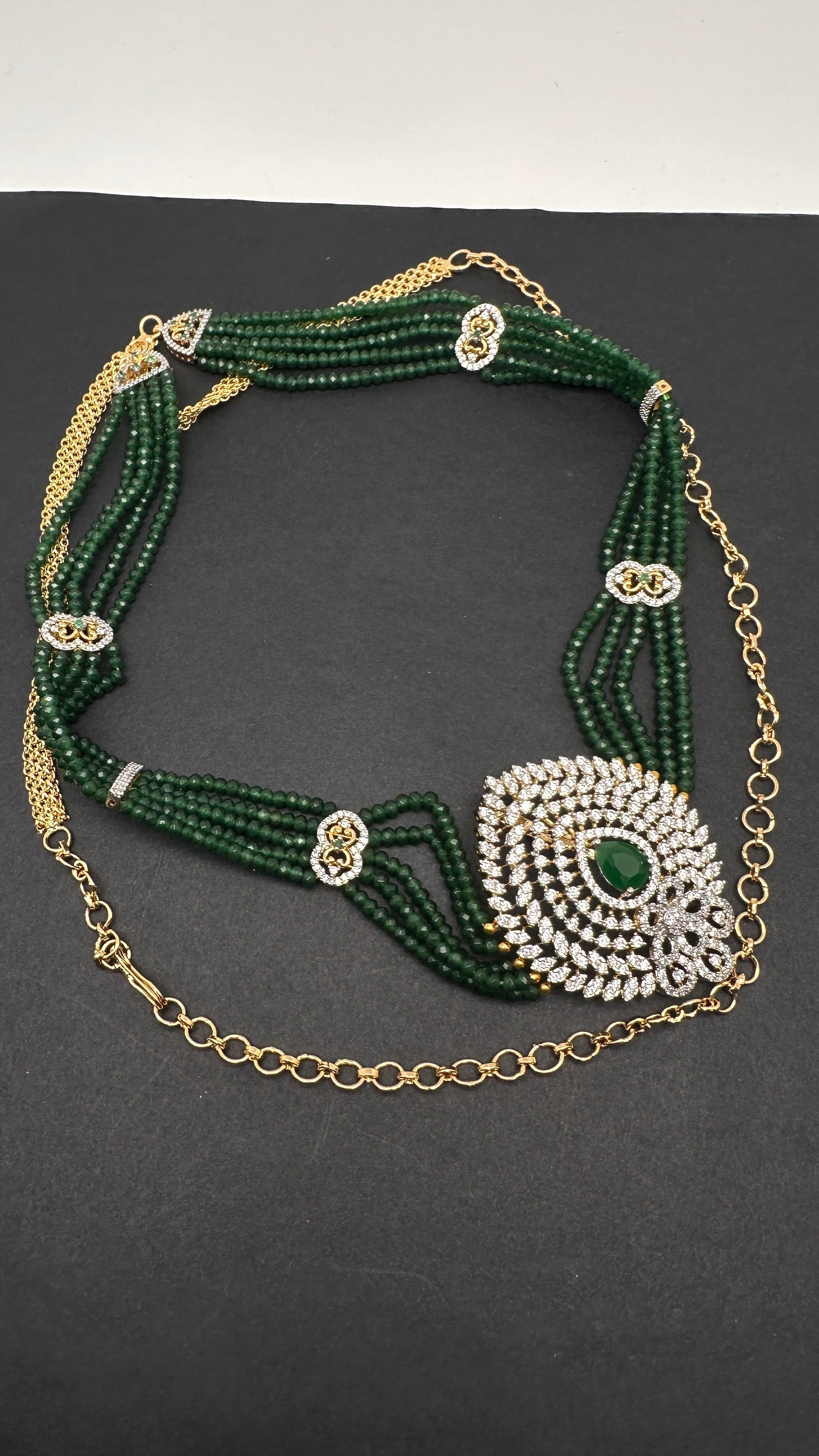 Beads Diamond Finish Hip Chain - Green