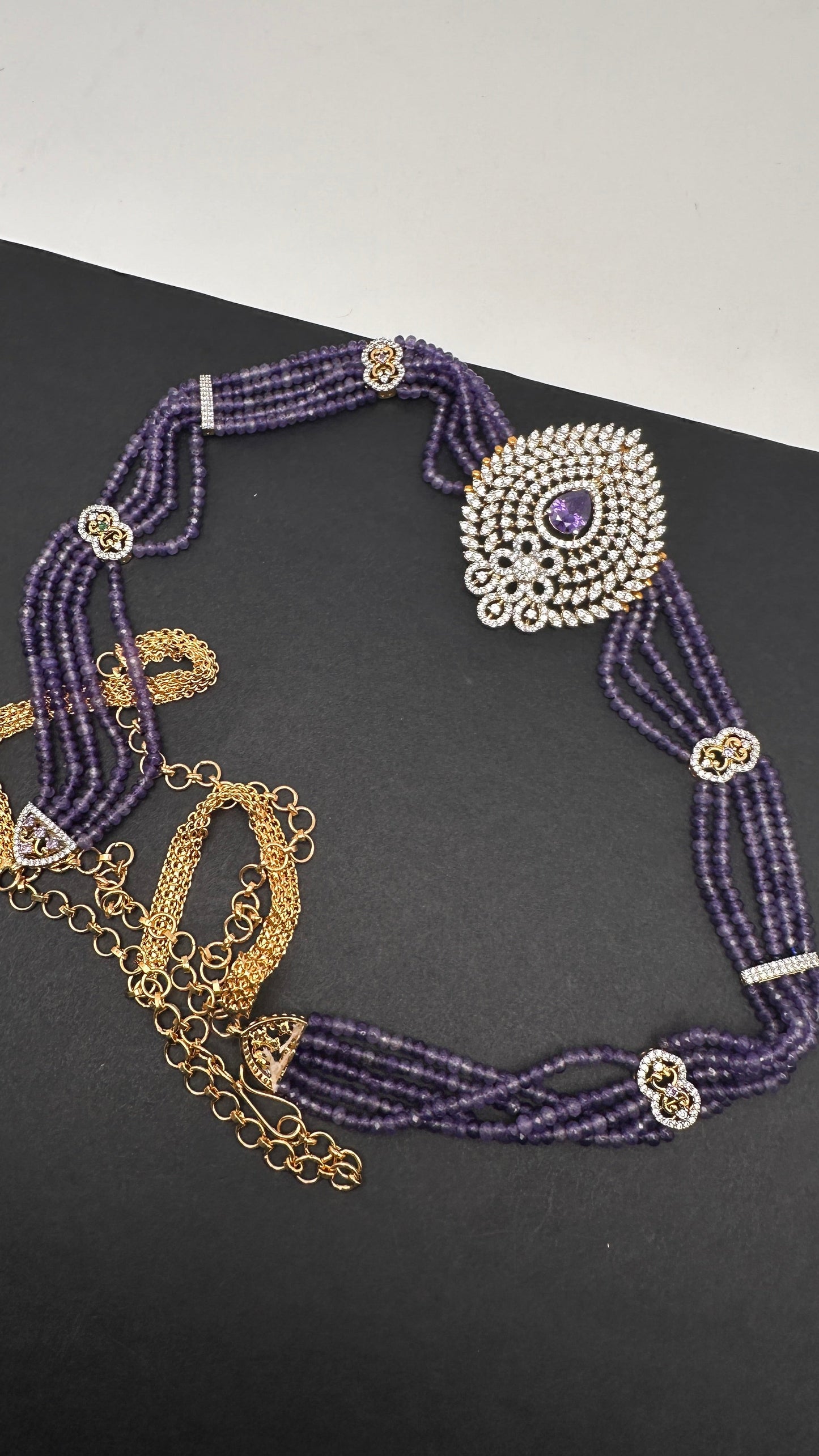 Beads Diamond Finish Hip Chain - Purple