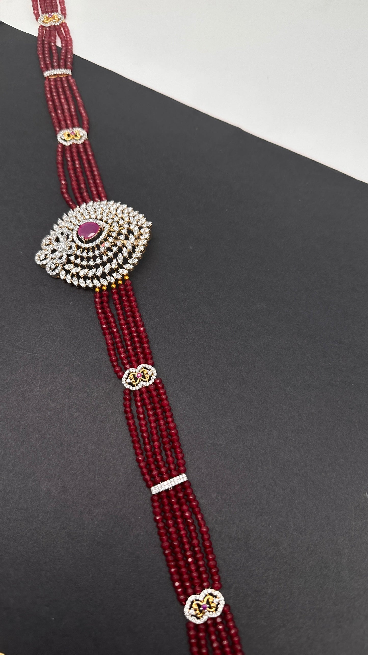 Beads Diamond Finish Hip Chain - Red