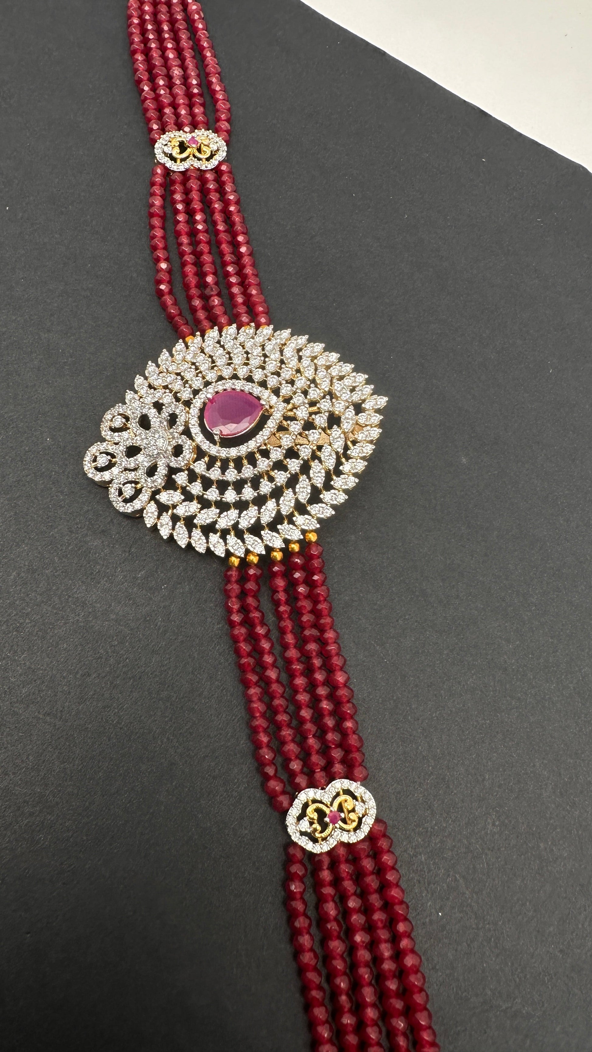Beads Diamond Finish Hip Chain - Red