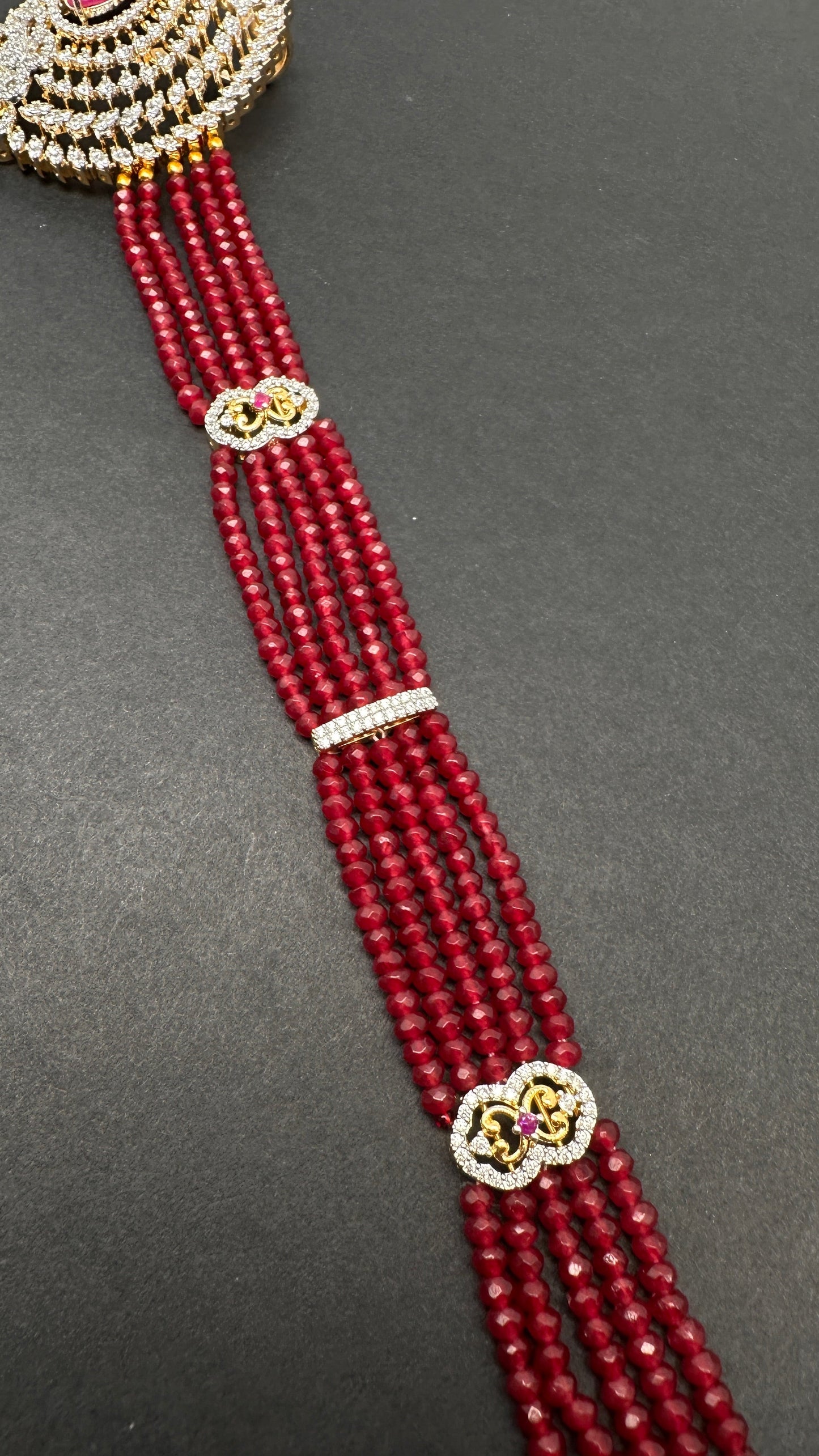 Beads Diamond Finish Hip Chain - Red