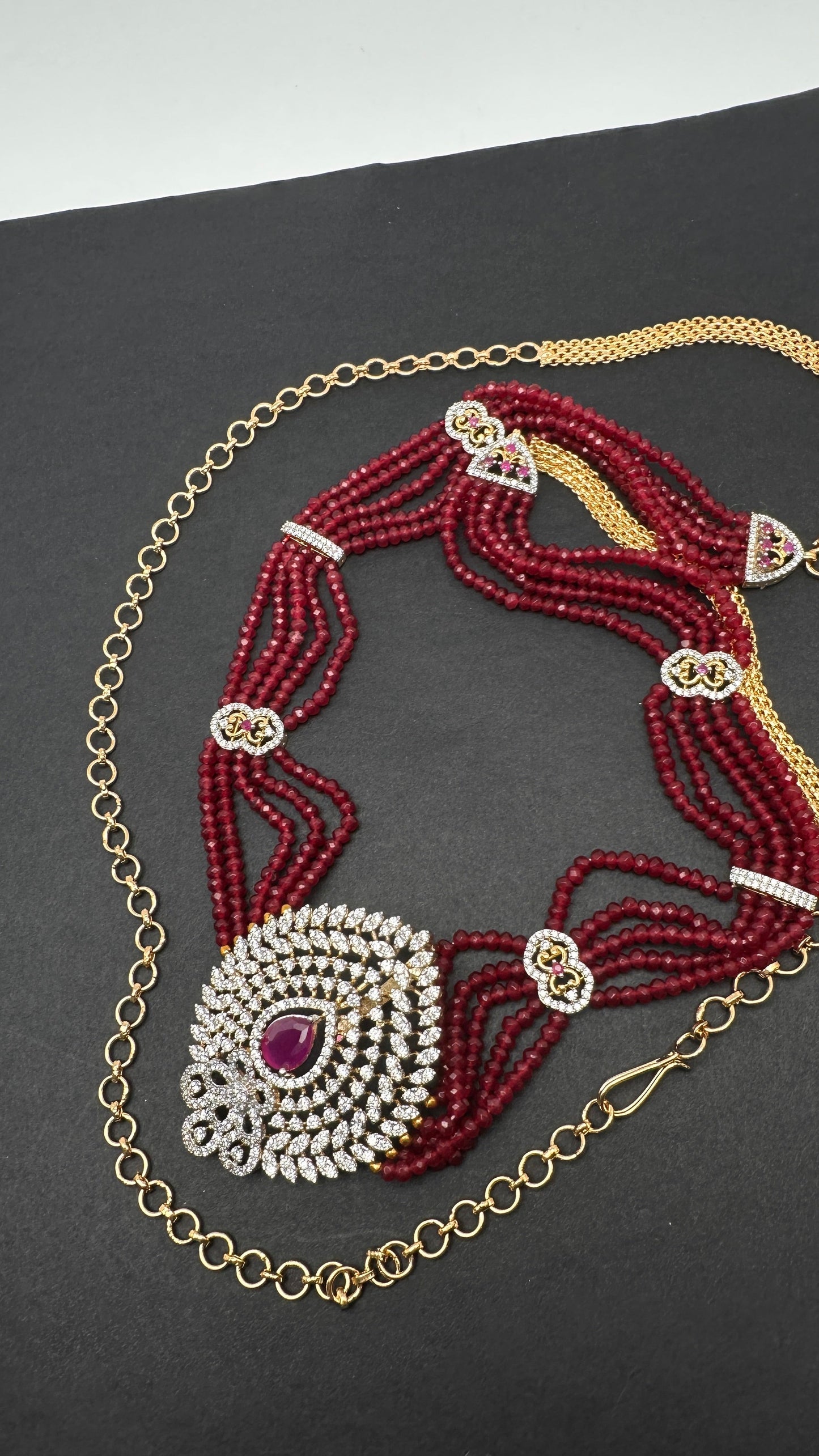 Beads Diamond Finish Hip Chain - Red