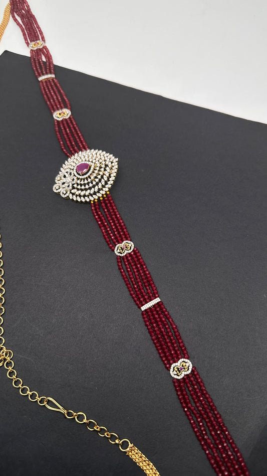 Beads Diamond Finish Hip Chain - Red