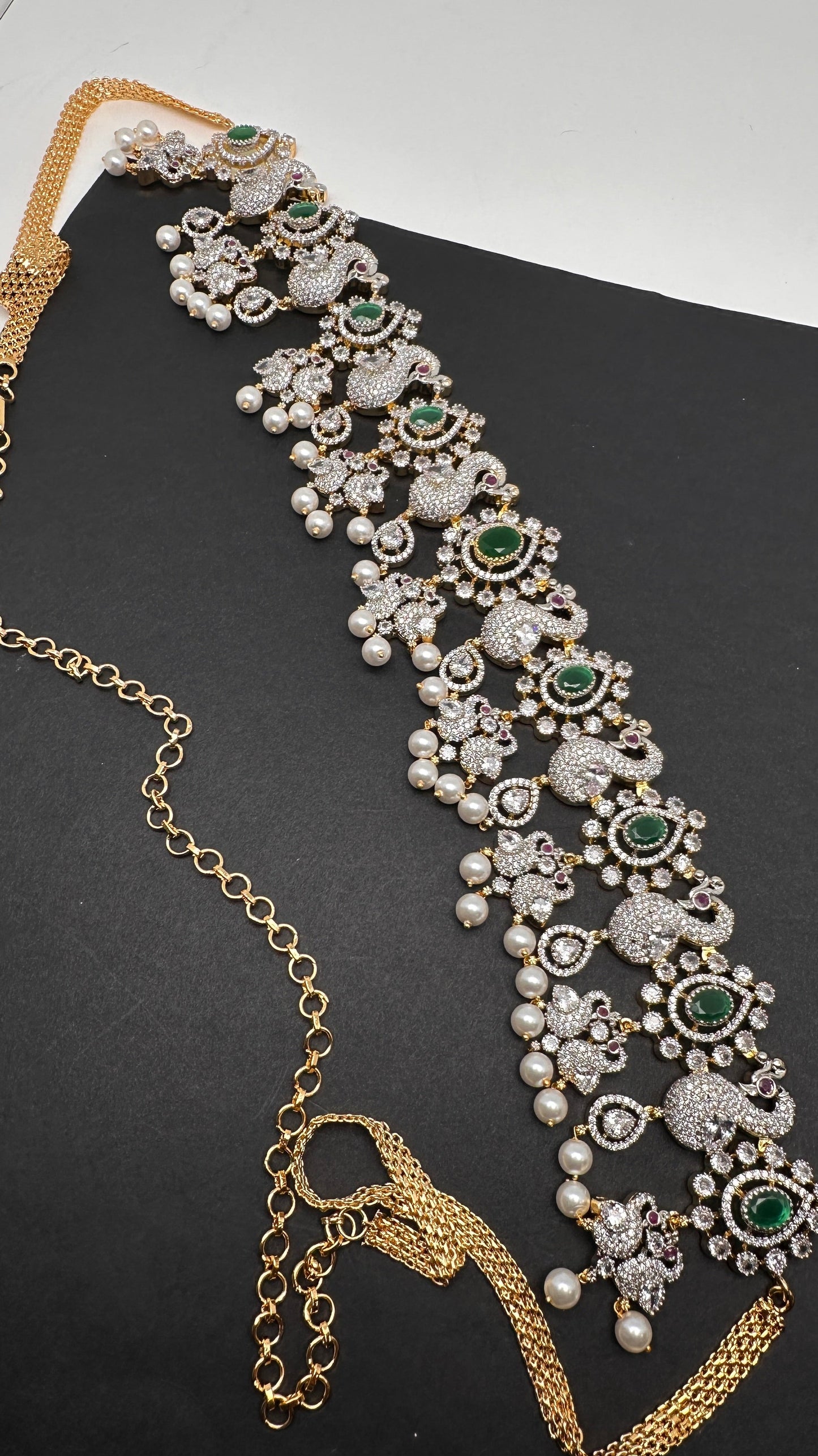 Peacock Diamond Finish Ruby Emerald Hip Chain - Green