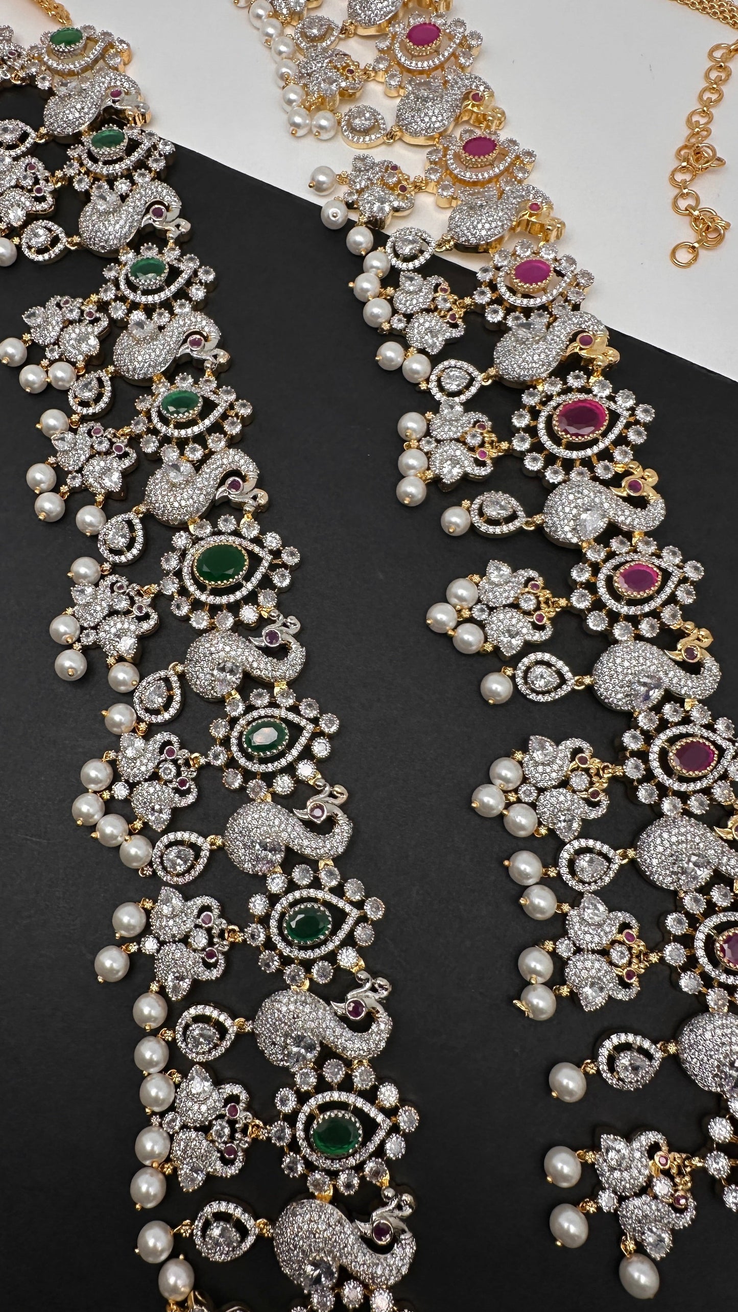 Peacock Diamond Finish Ruby Emerald Hip Chain - Green