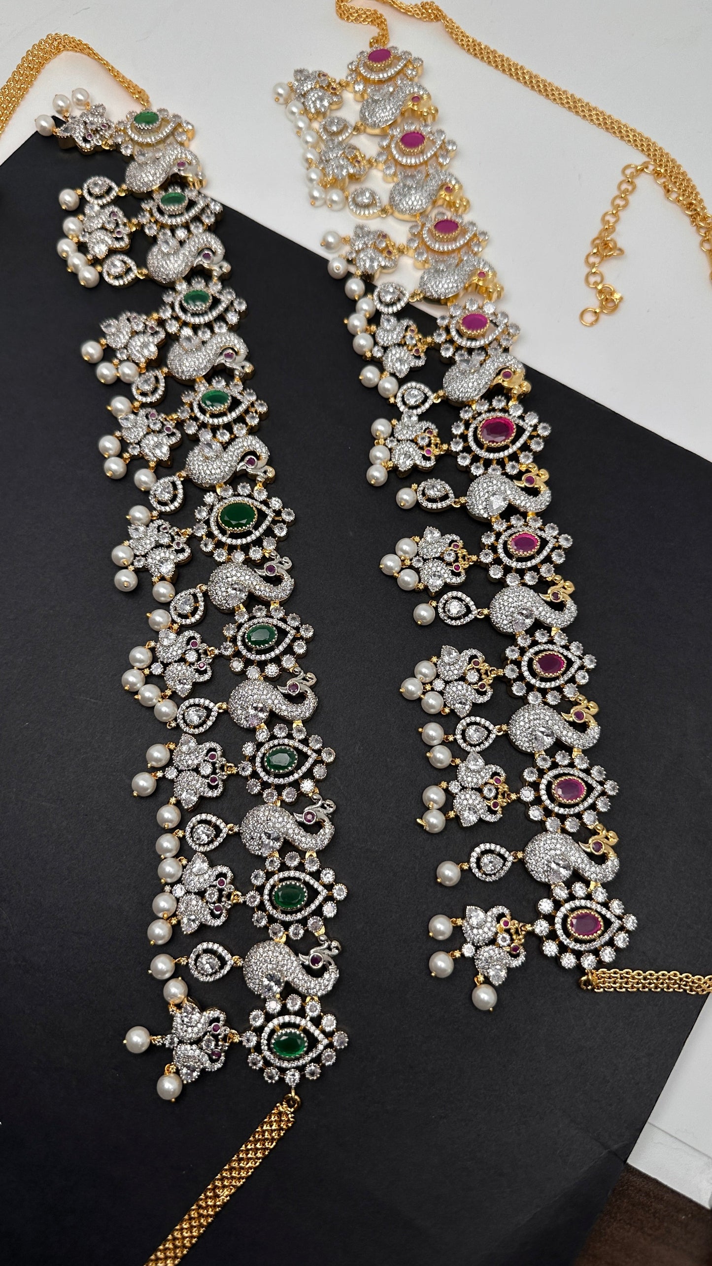 Peacock Diamond Finish Ruby Emerald Hip Chain - Green