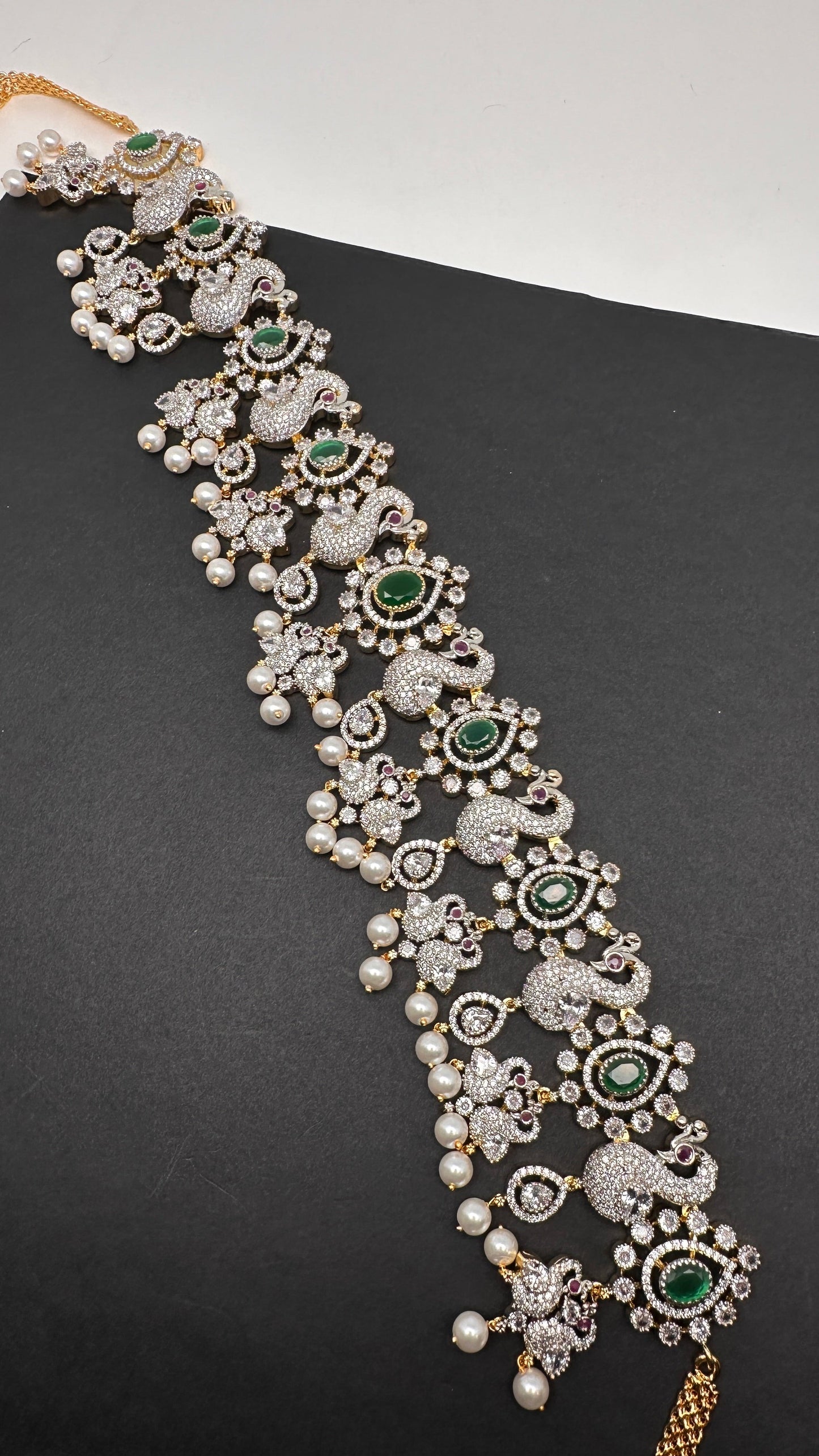 Peacock Diamond Finish Ruby Emerald Hip Chain - Green