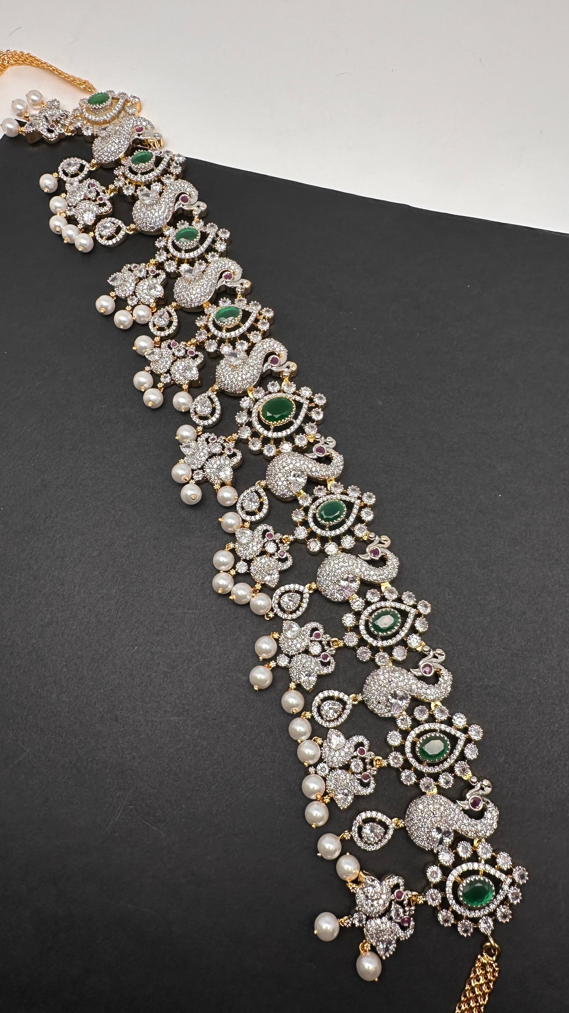 Peacock Diamond Finish Ruby Emerald Hip Chain - Green