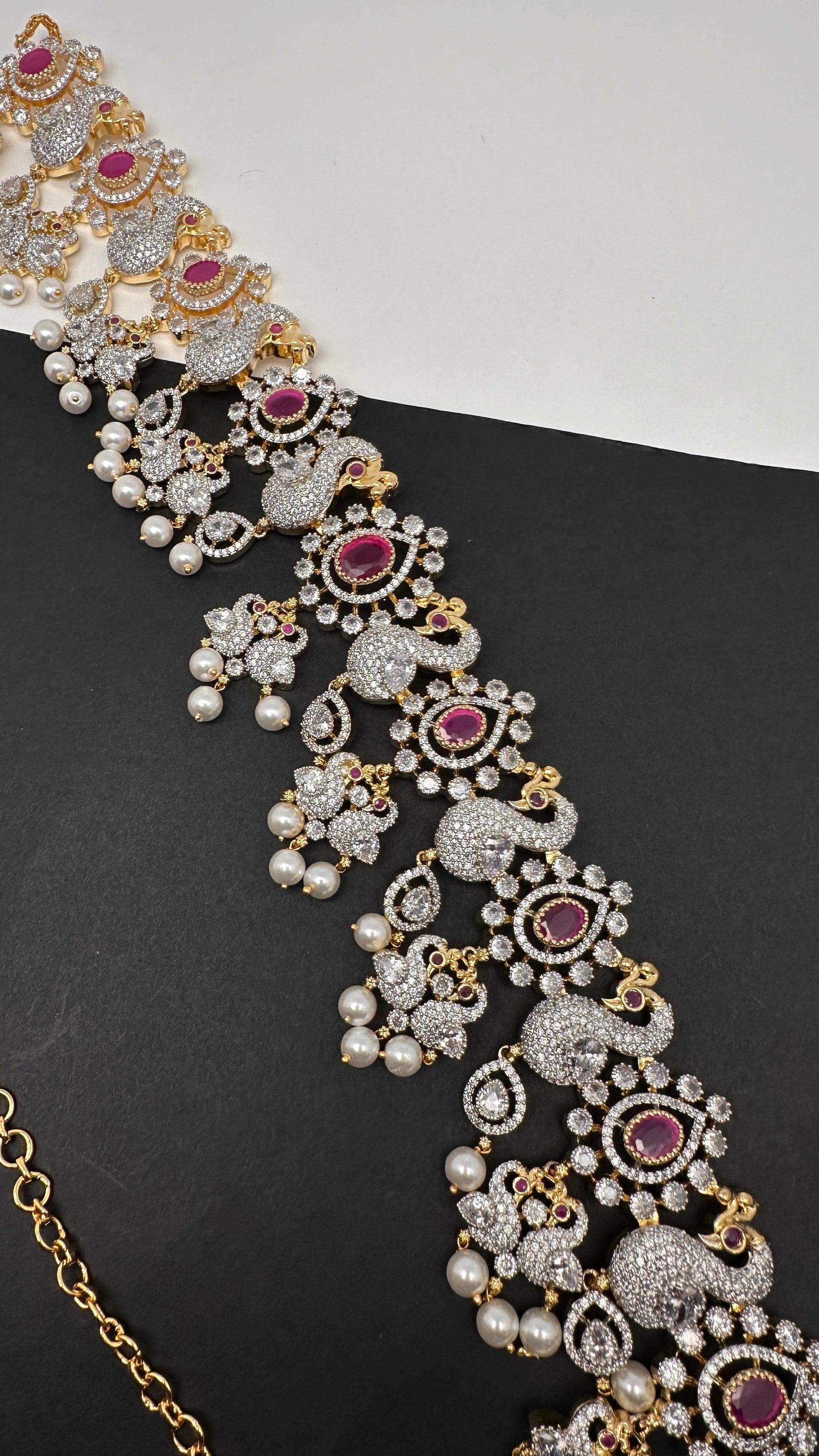 Peacock Diamond Finish Ruby Emerald Hip Chain - Red