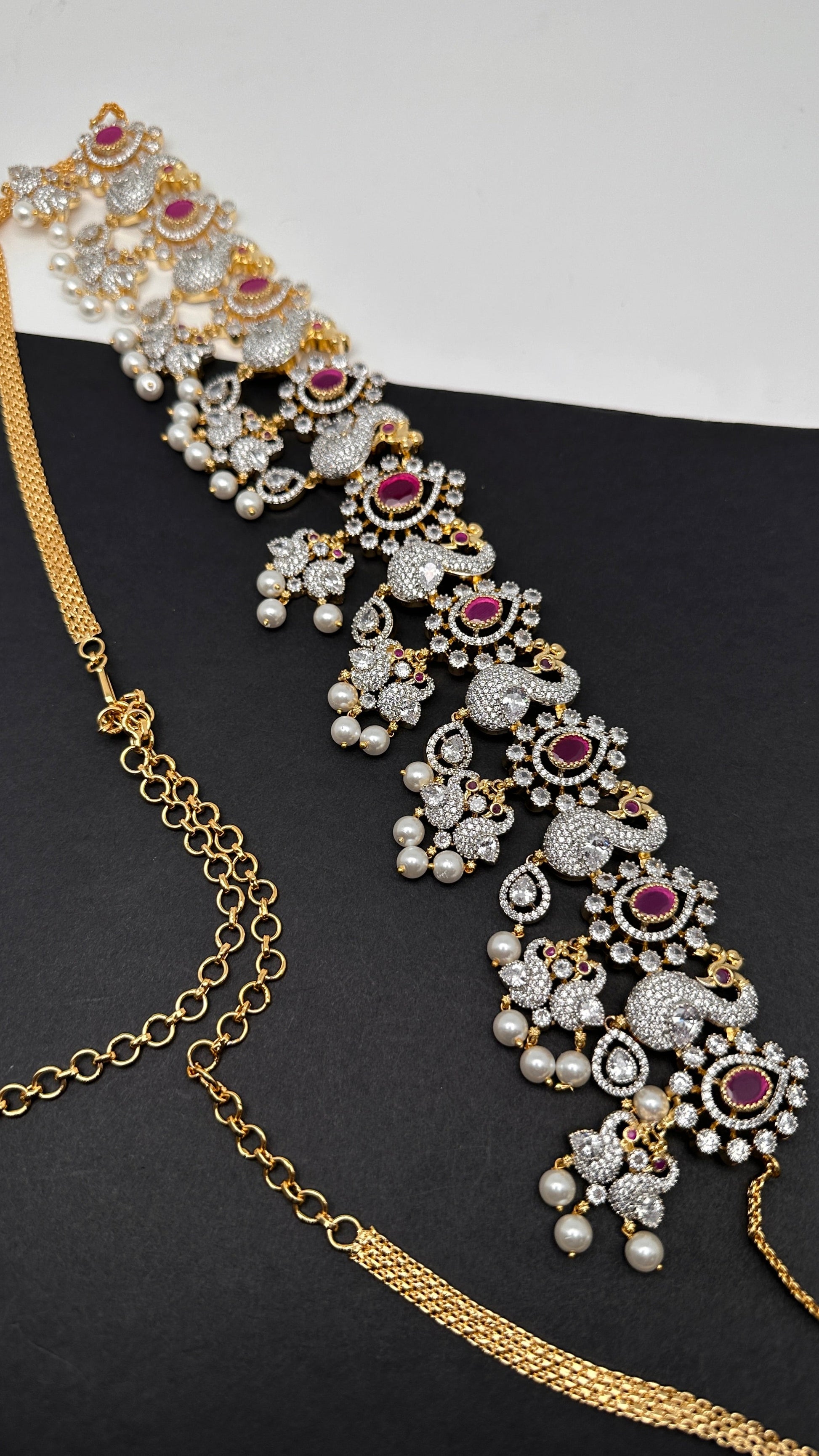 Peacock Diamond Finish Ruby Emerald Hip Chain - Red