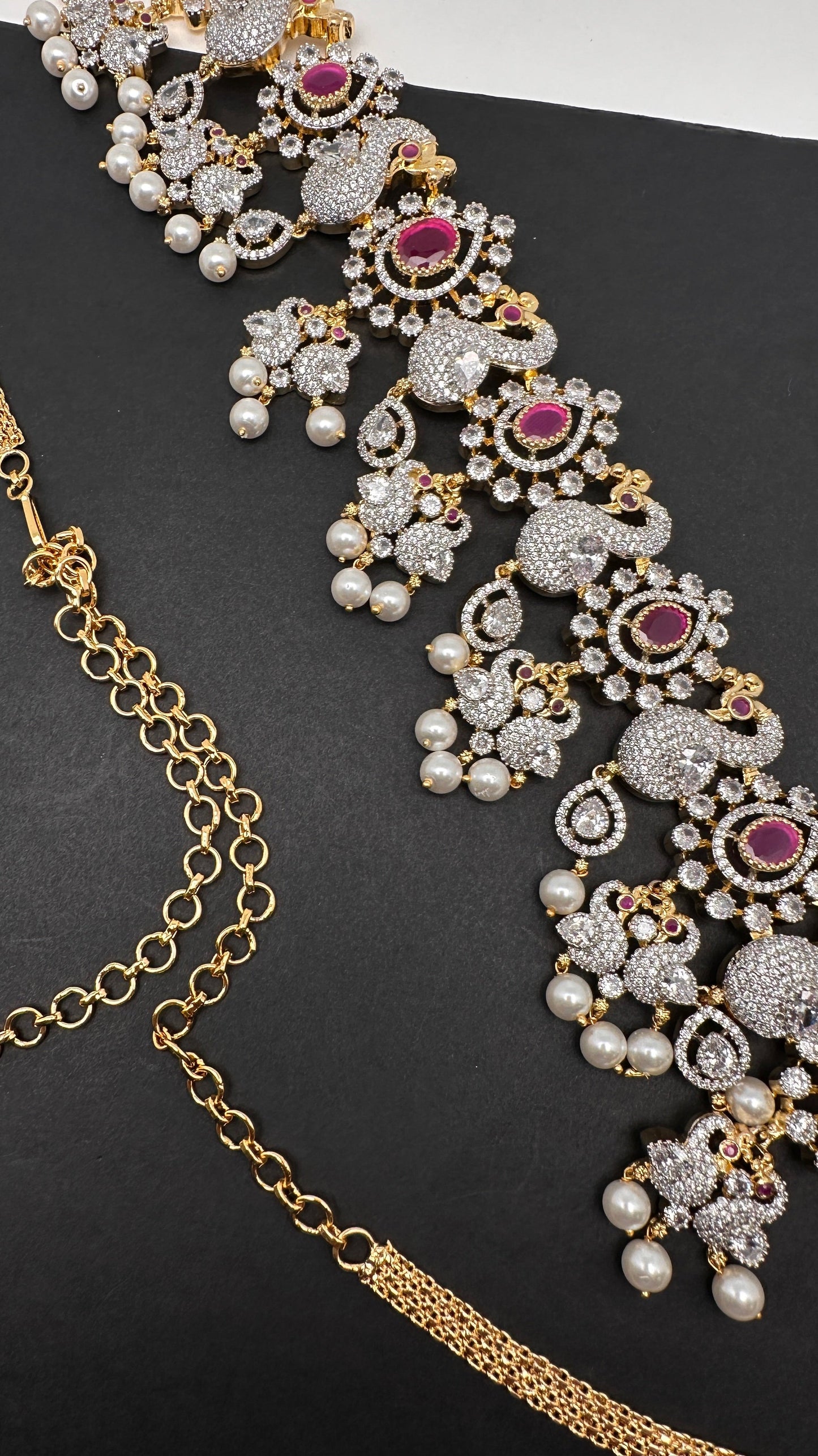 Peacock Diamond Finish Ruby Emerald Hip Chain - Red