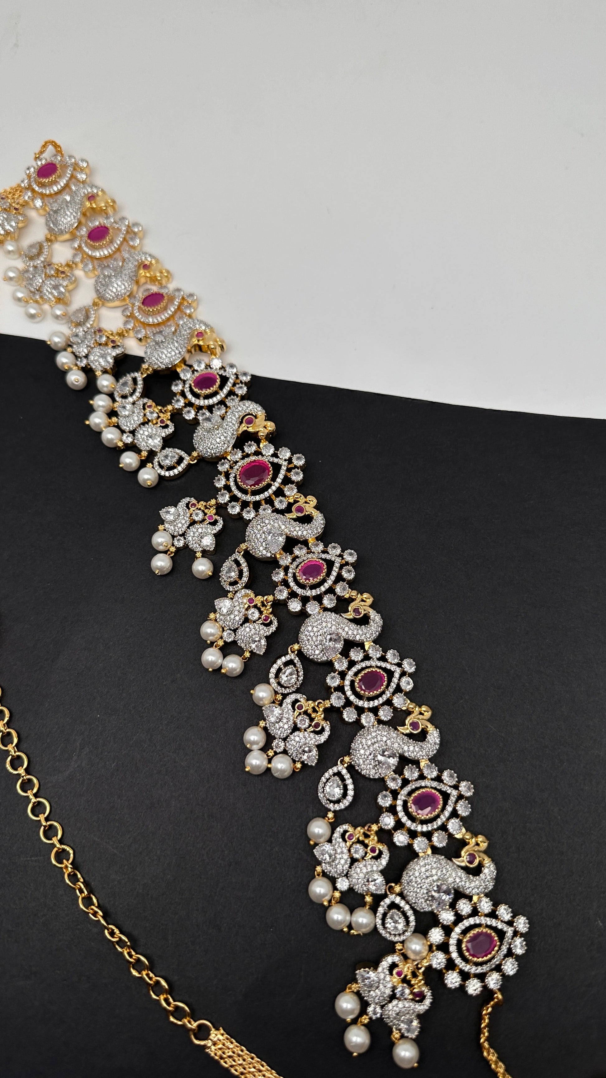 Peacock Diamond Finish Ruby Emerald Hip Chain - Red