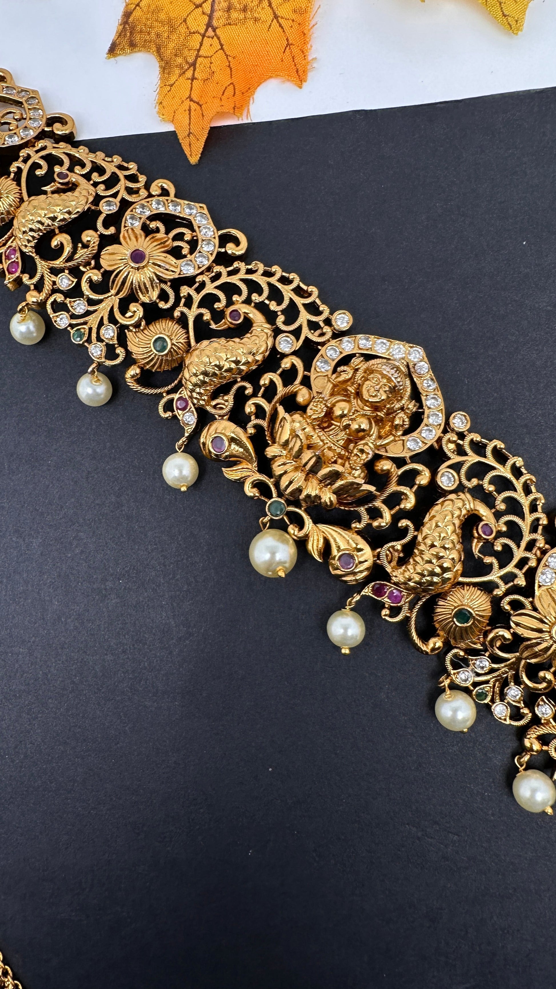 Goddess lakshmi Peacock Nakshi Matte  Hip Chain Kamarbandh - 