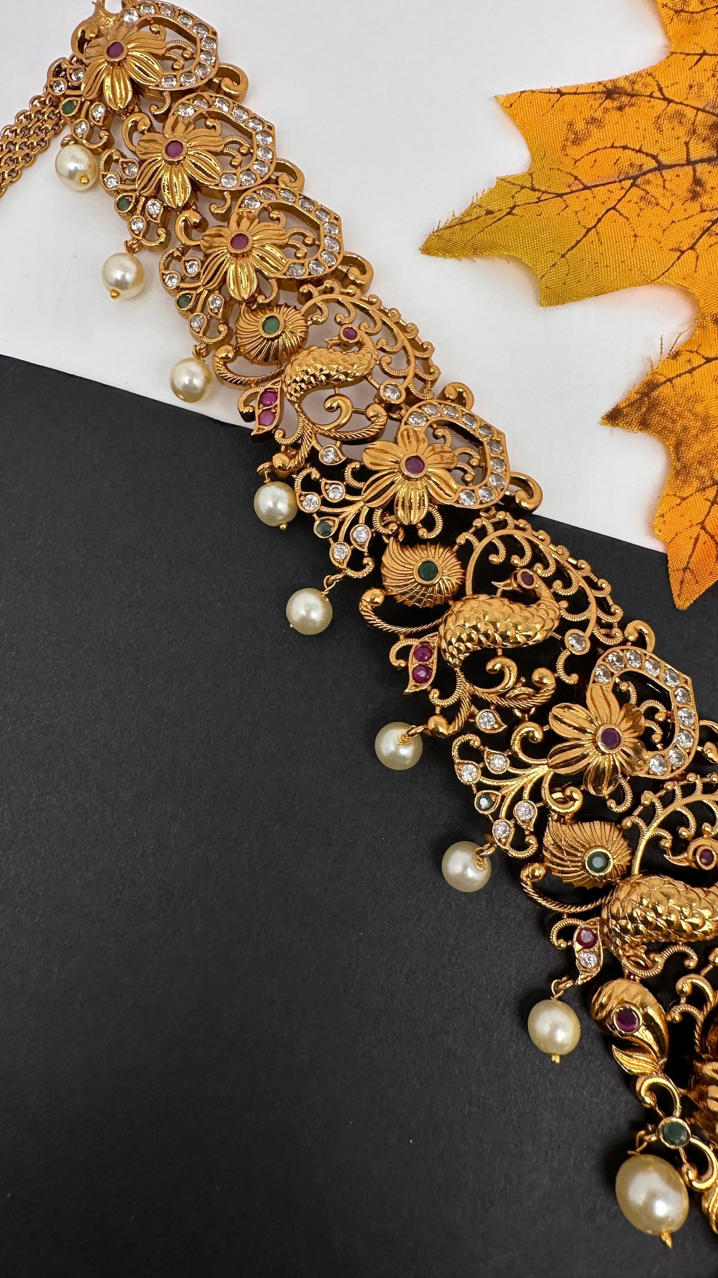 Goddess lakshmi Peacock Nakshi Matte  Hip Chain Kamarbandh - 