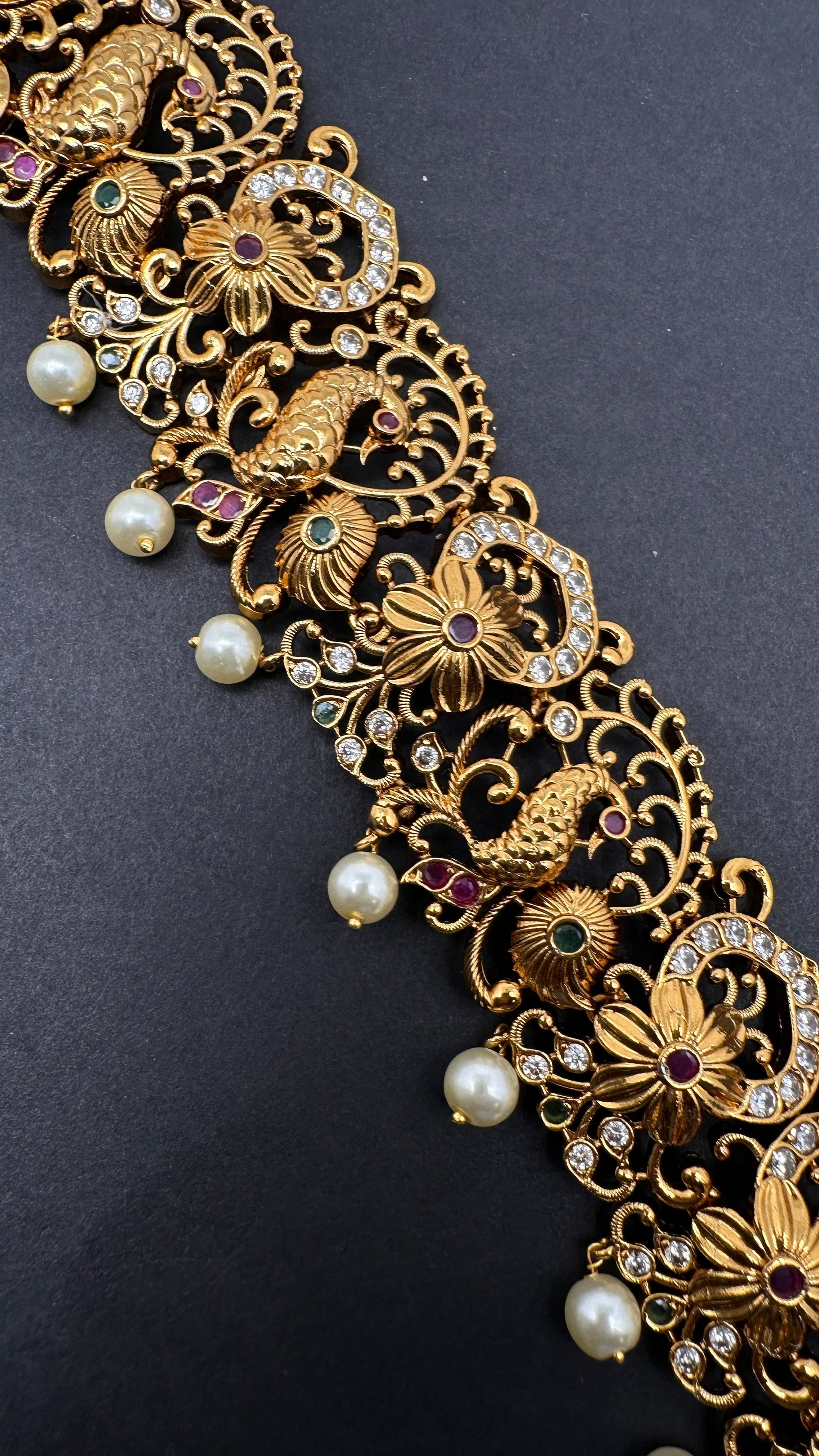 Goddess lakshmi Peacock Nakshi Matte  Hip Chain Kamarbandh - 
