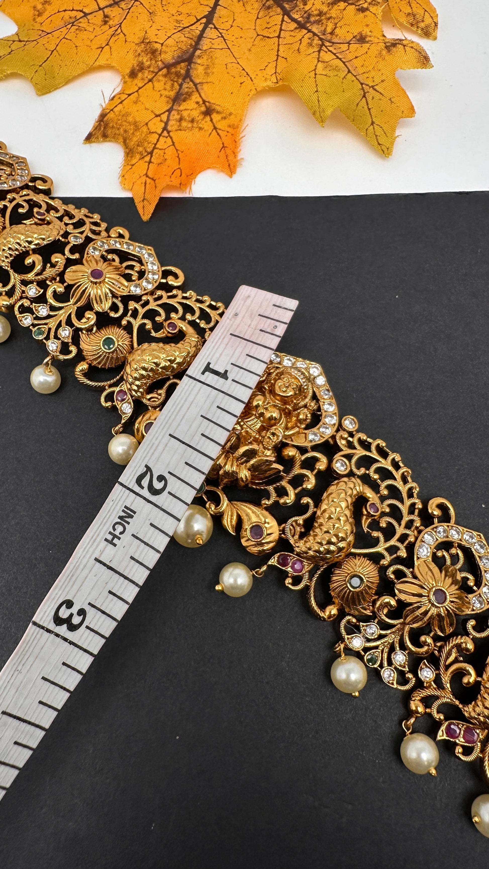Goddess lakshmi Peacock Nakshi Matte  Hip Chain Kamarbandh - 