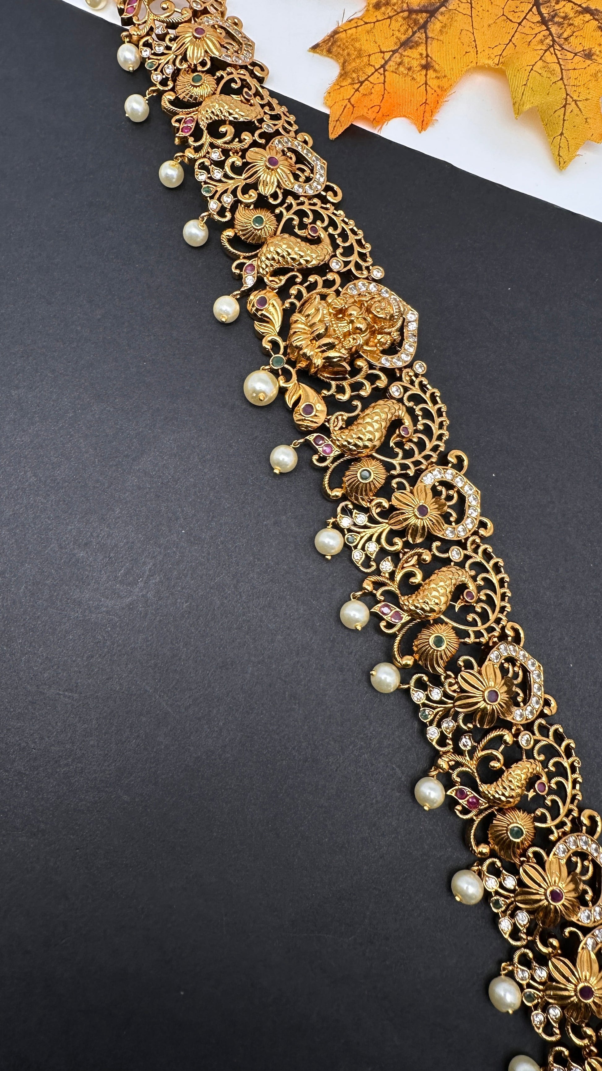Goddess lakshmi Peacock Nakshi Matte  Hip Chain Kamarbandh - 
