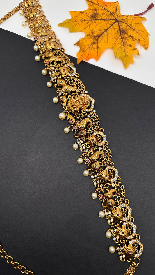 Goddess lakshmi Peacock Nakshi Matte  Hip Chain Kamarbandh - 