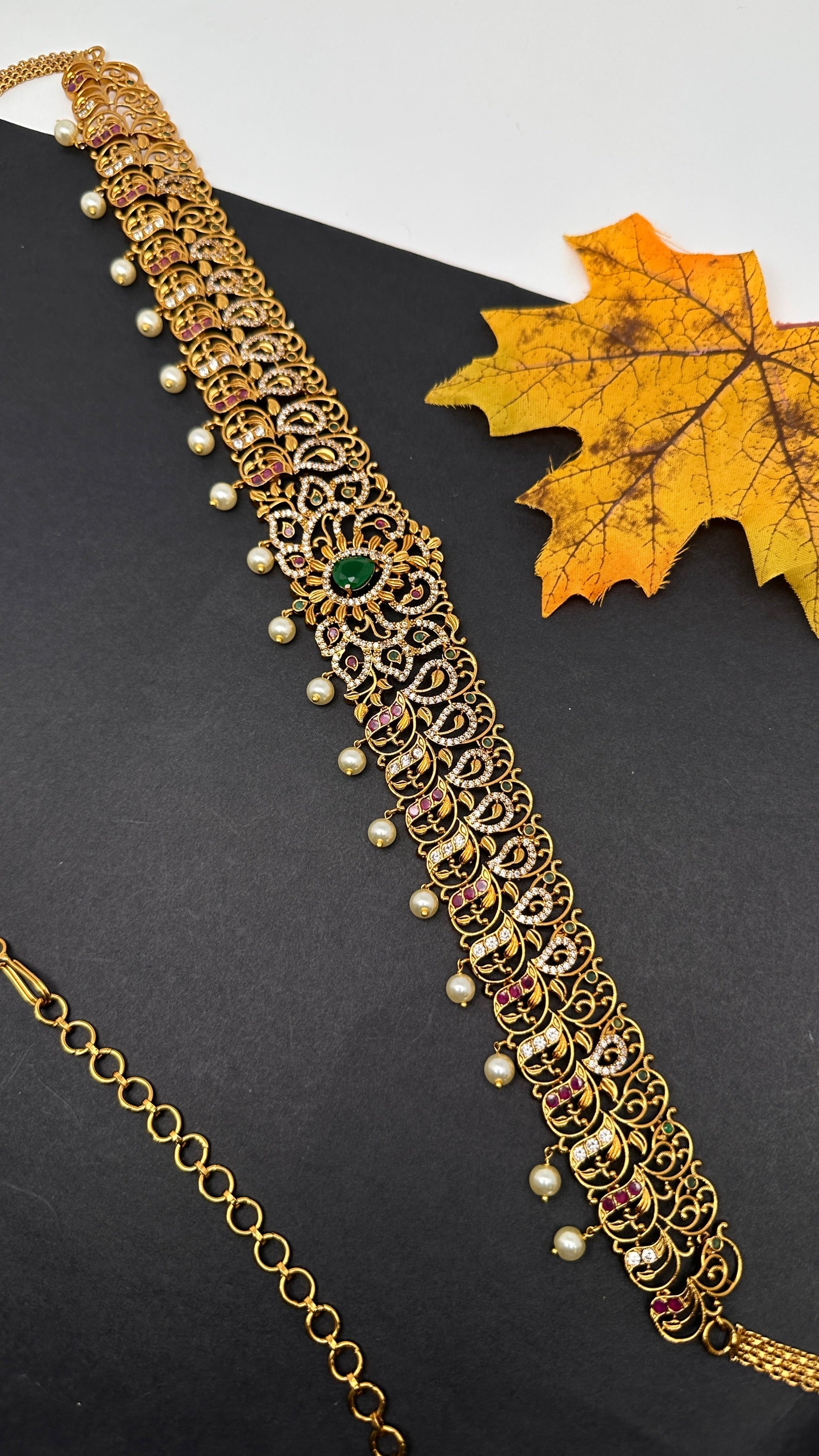 Antique Matte Green Hip Chain Kamarbandh - 