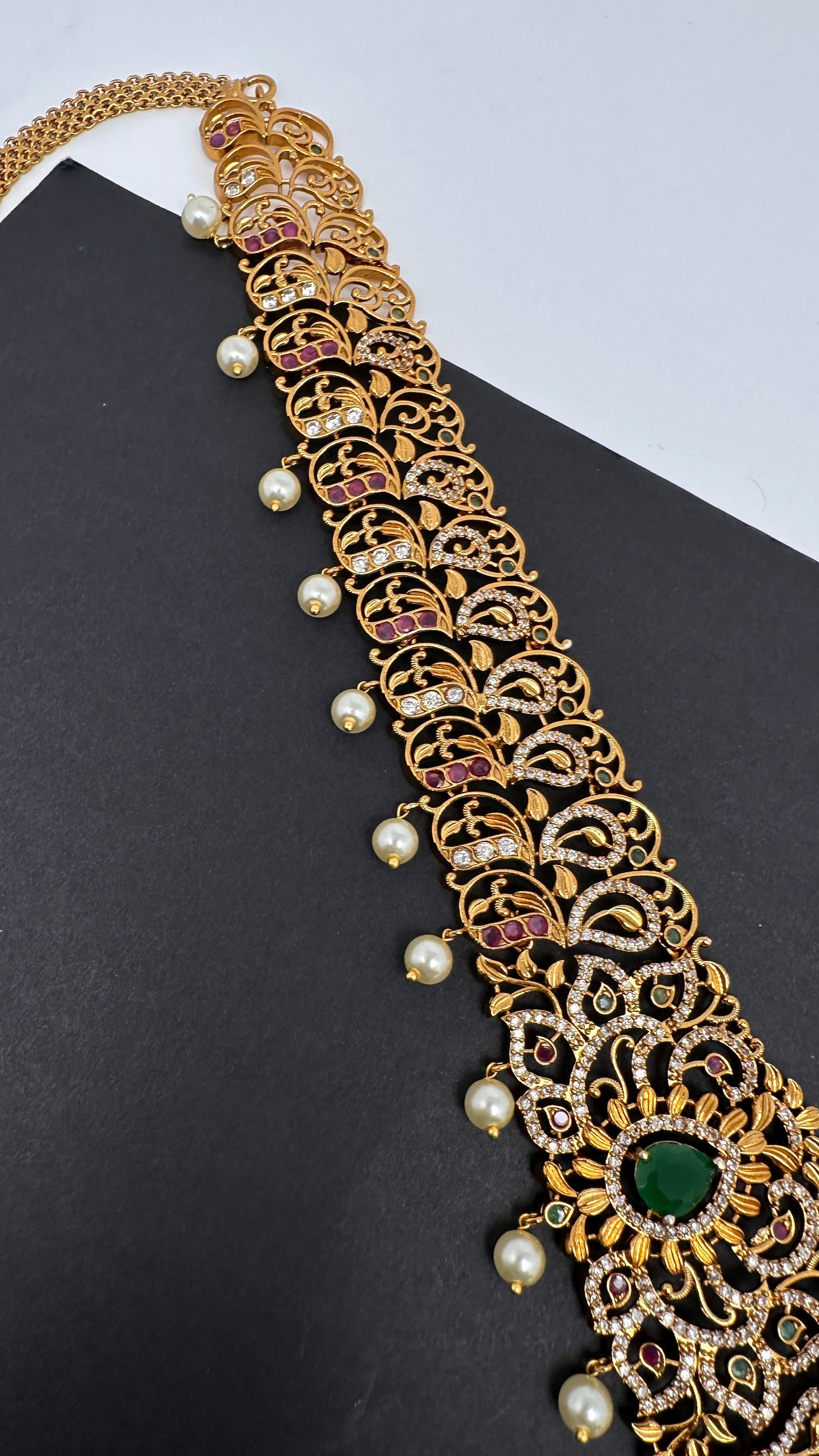 Antique Matte Green Hip Chain Kamarbandh - 