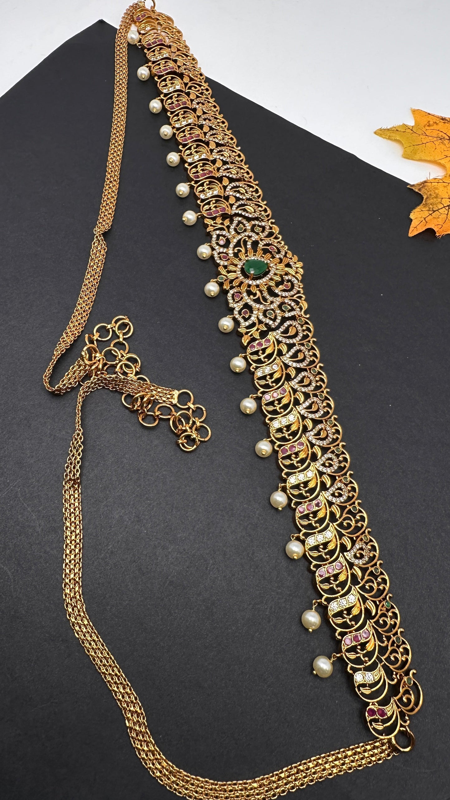 Antique Matte Green Hip Chain Kamarbandh - 
