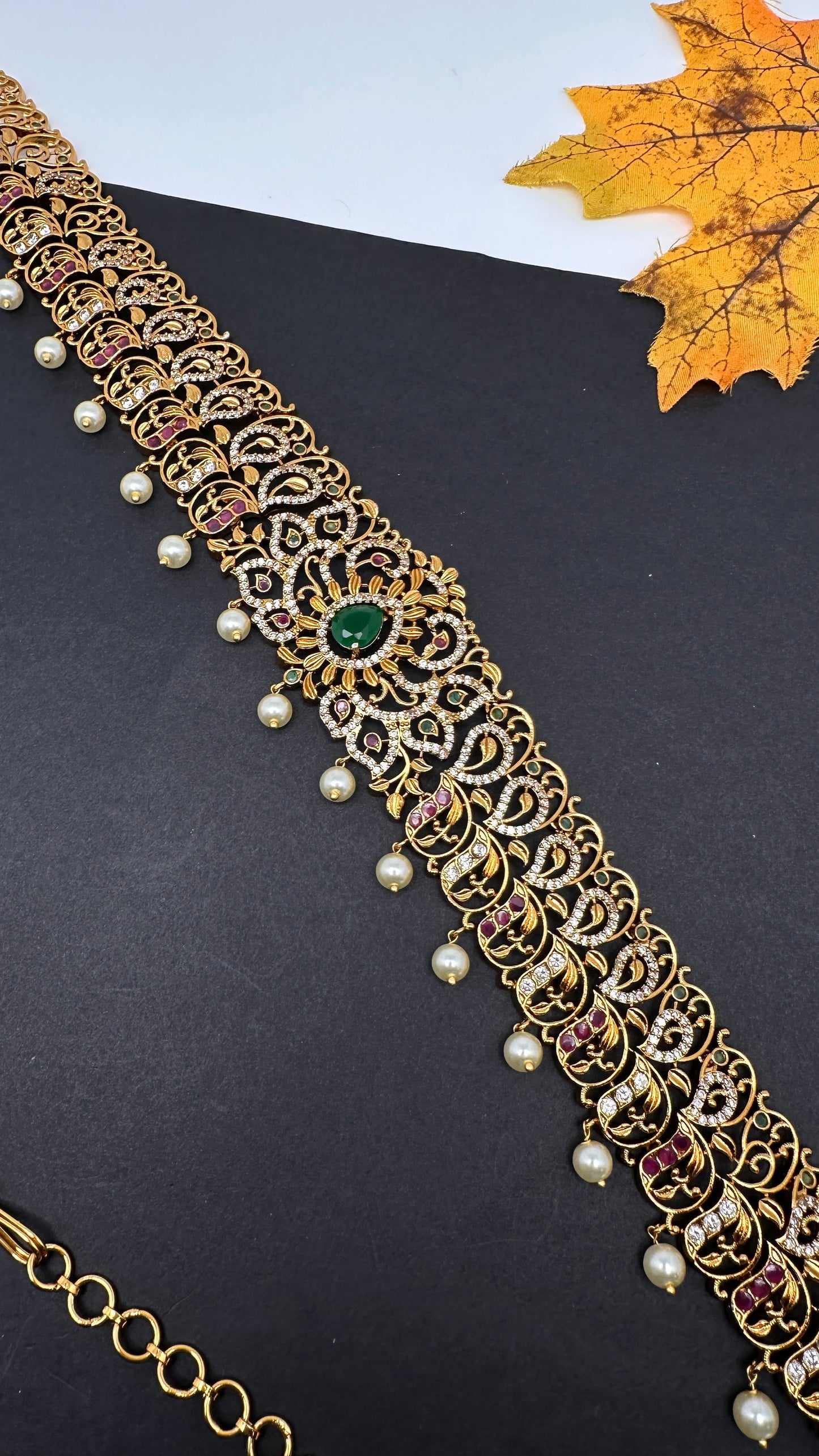 Antique Matte Green Hip Chain Kamarbandh - 