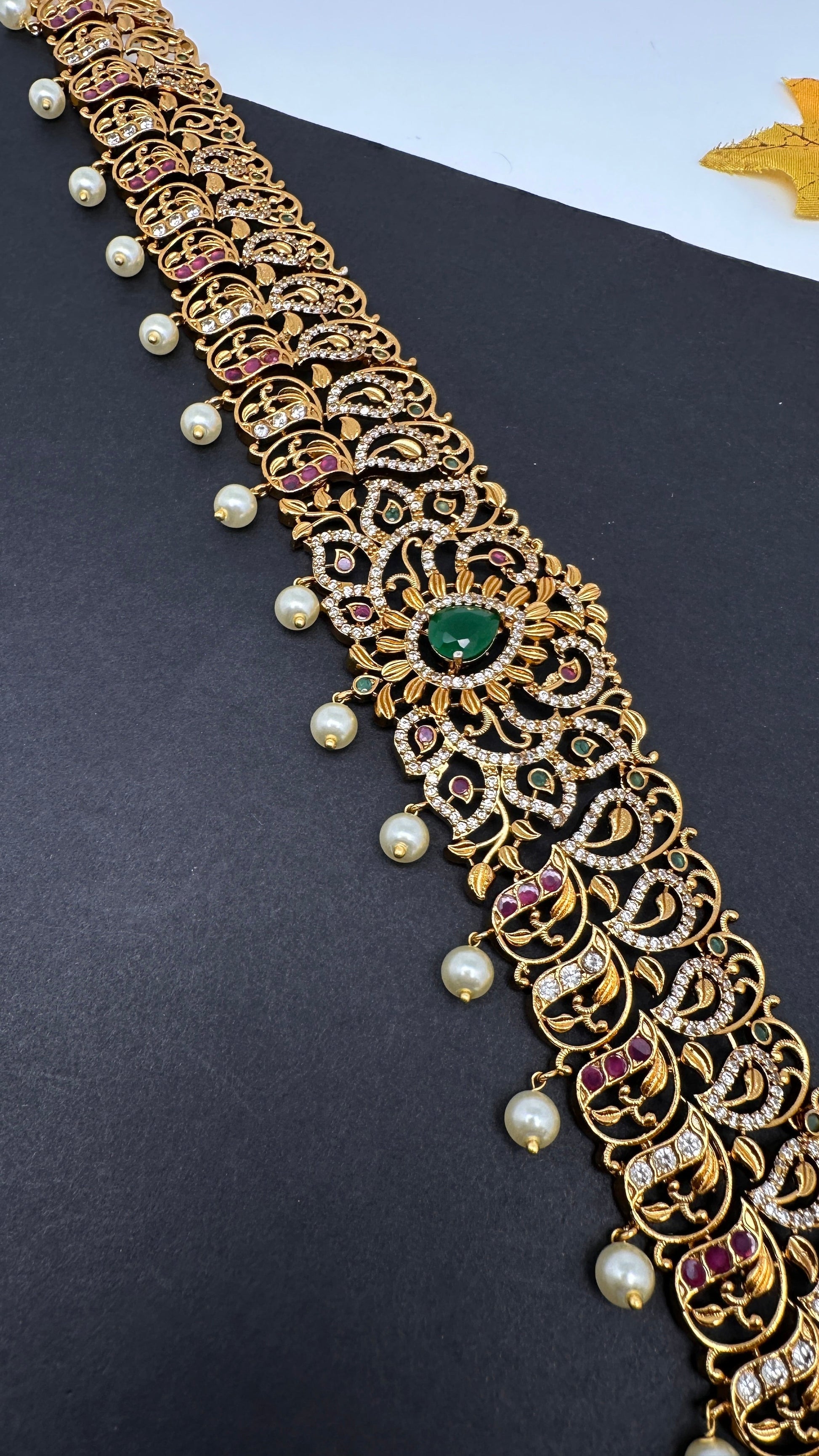 Antique Matte Green Hip Chain Kamarbandh - 