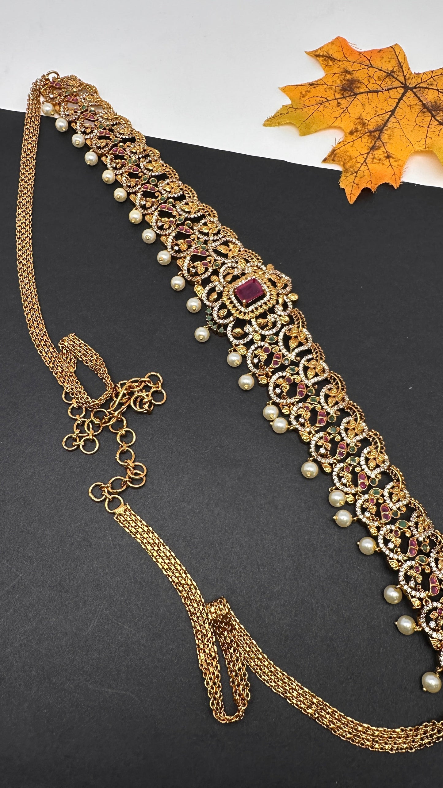 Antique Matte Red Multi Color Hip Chain Kamarbandh - 