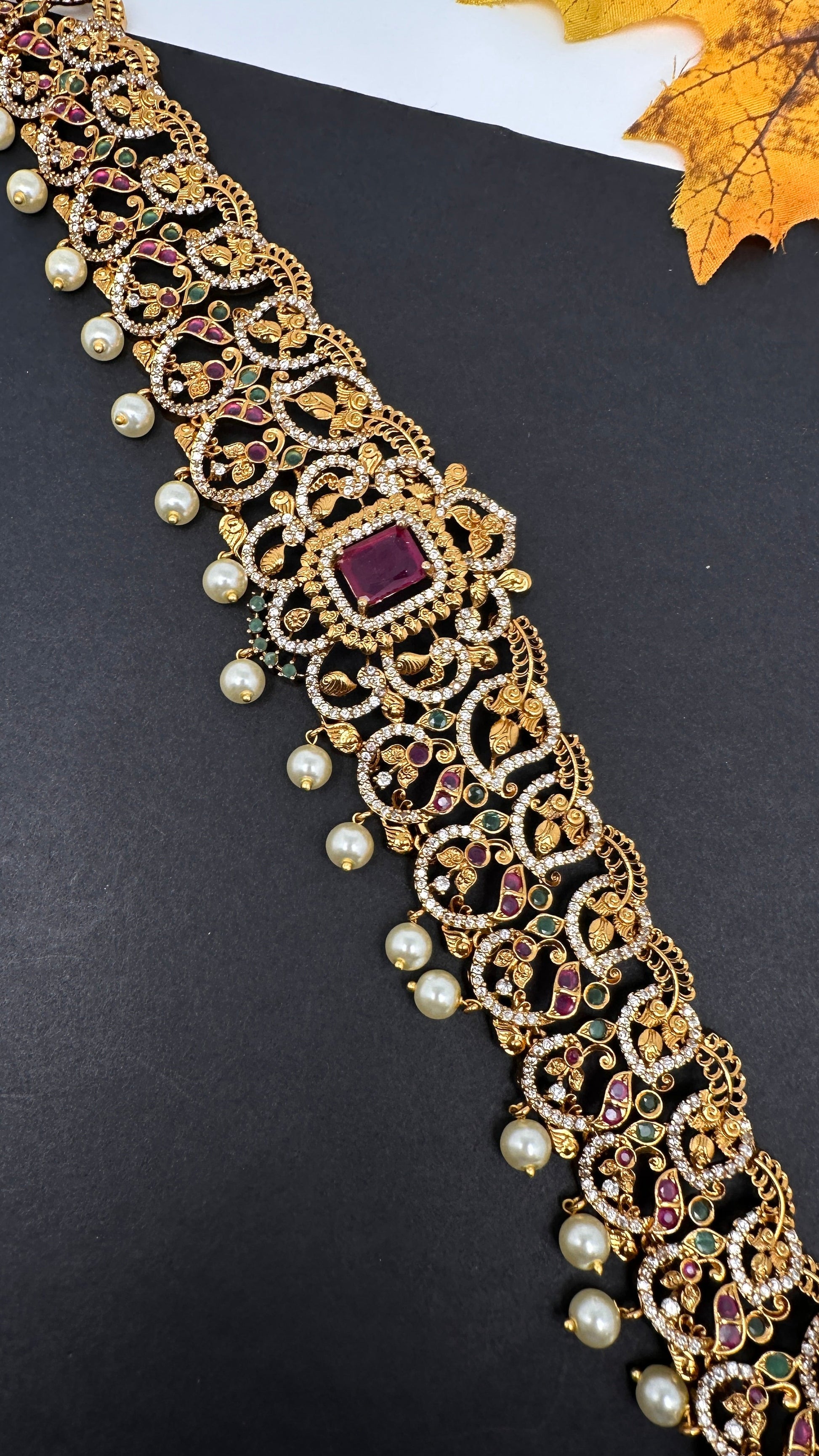 Antique Matte Red Multi Color Hip Chain Kamarbandh - 