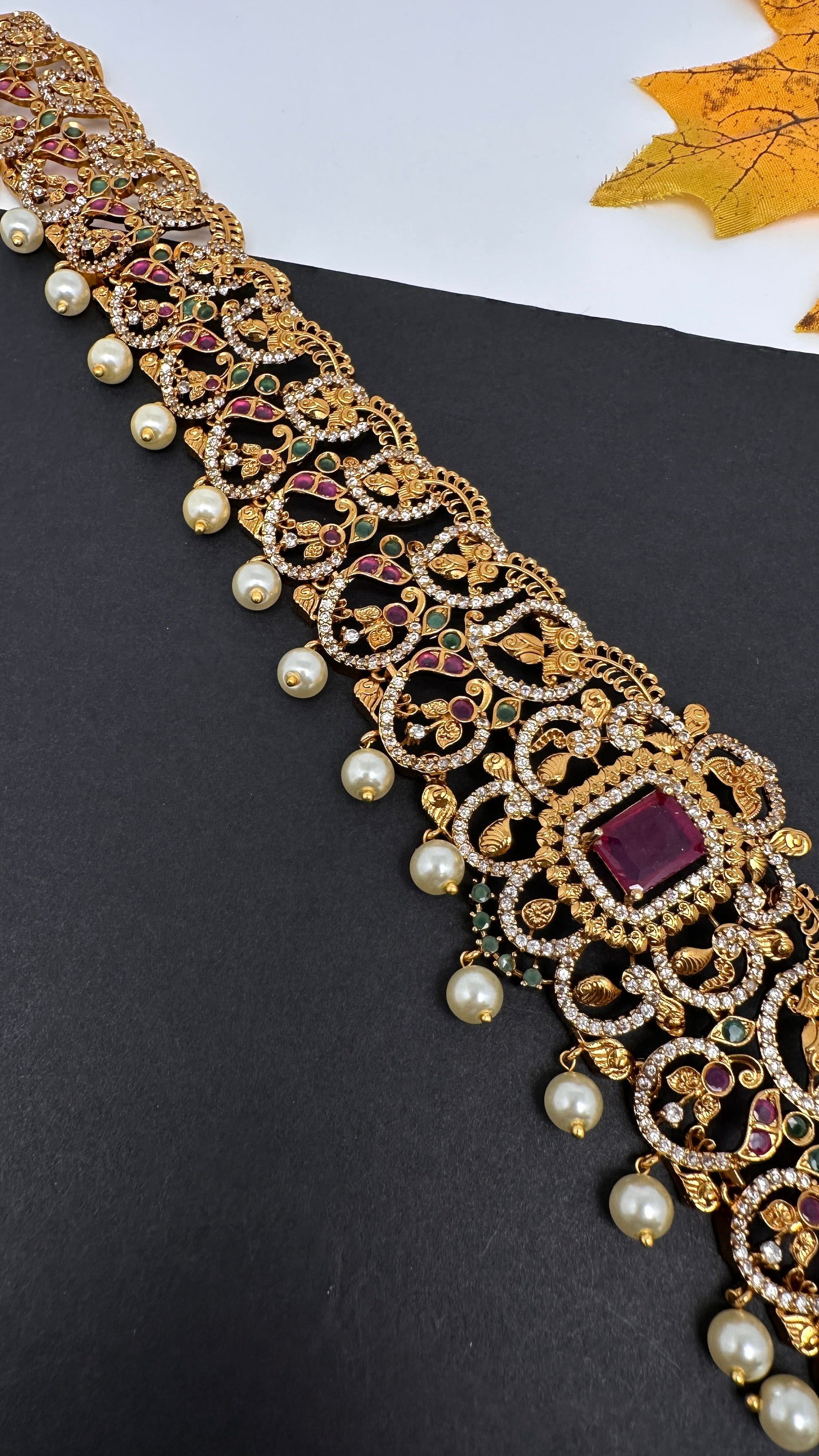 Antique Matte Red Multi Color Hip Chain Kamarbandh - 